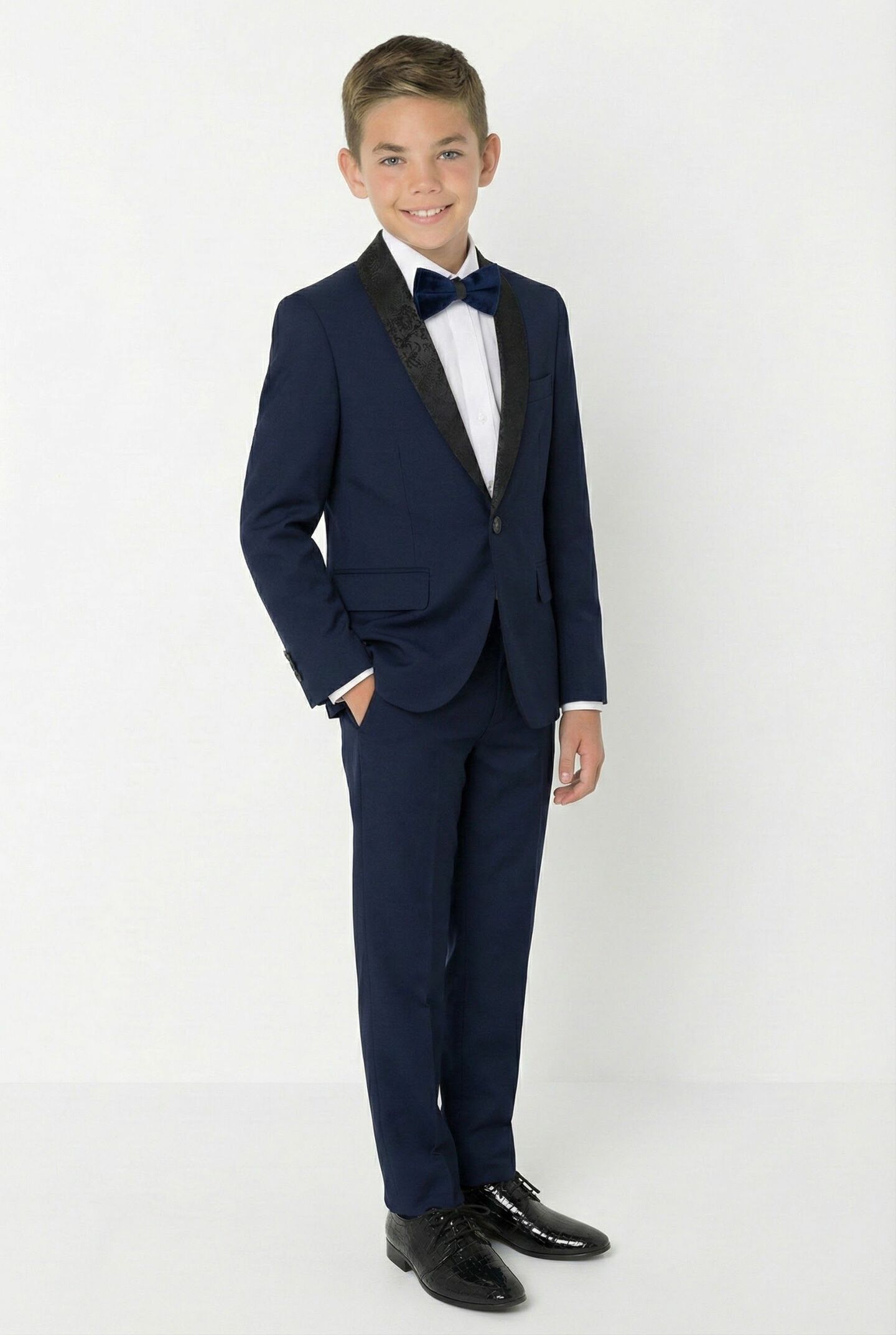 Marseille Navy Boys 2-Piece Tuxedo Suit with Black Paisley Shawl Lapel – Jacket & Trousers | Lucy's