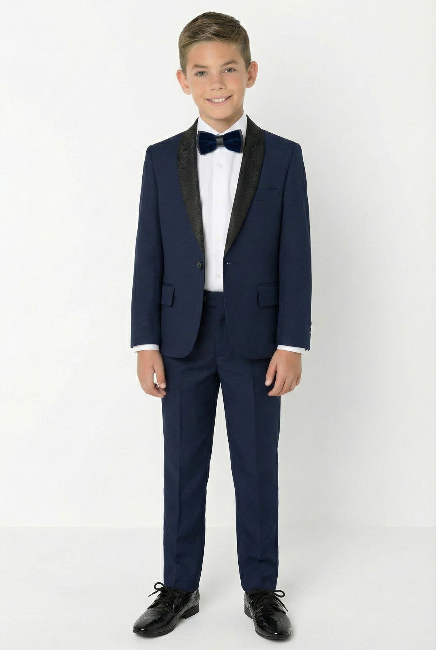 Marseille Navy Boys 2-Piece Tuxedo Suit with Black Paisley Shawl Lapel – Jacket & Trousers | Lucy's