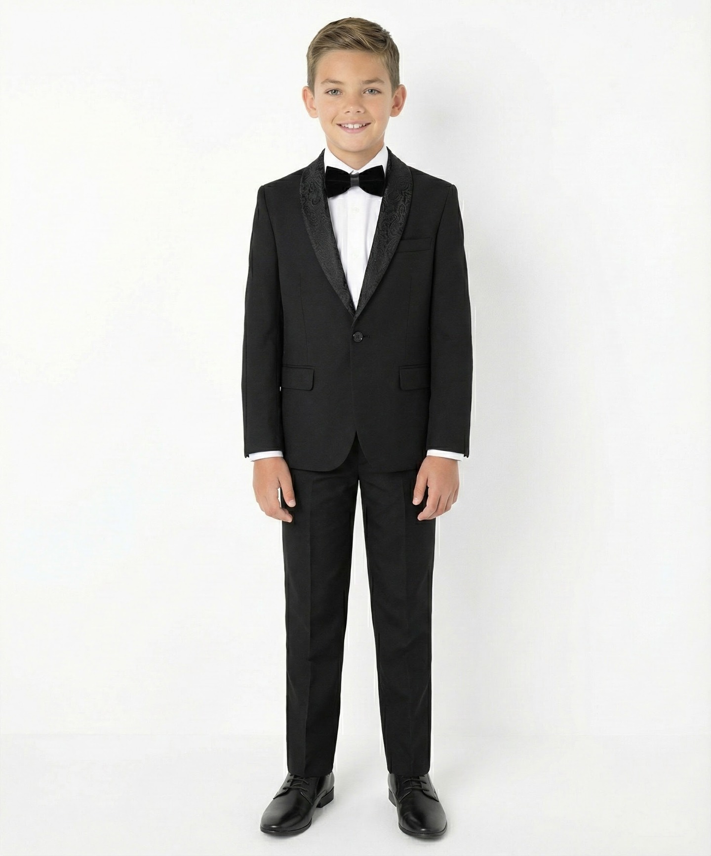 Vincent Black Boys Tuxedo Blazer with Black Paisley Shawl Lapel | Lucys