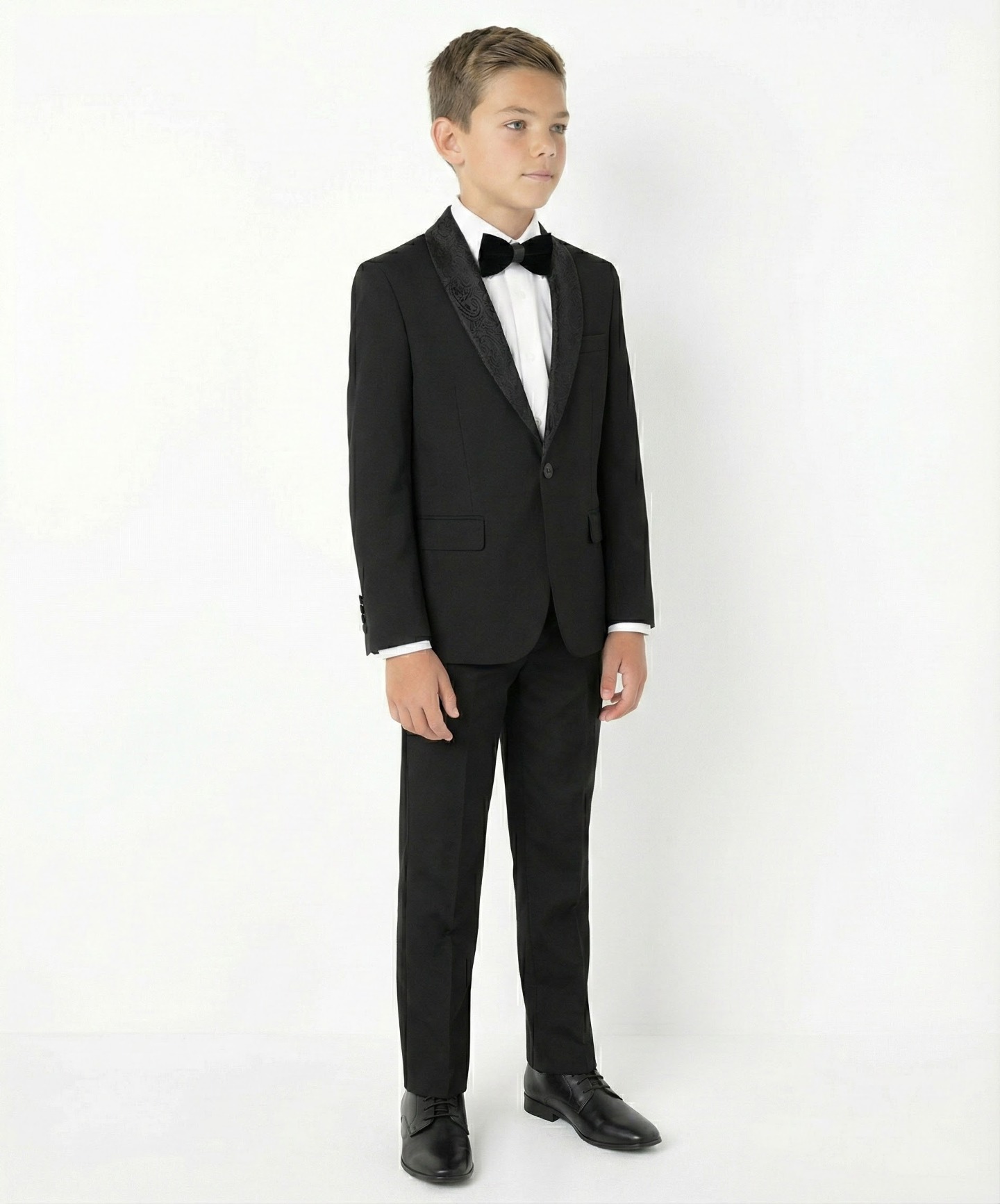 Vincent Black Boys 2-Piece Tuxedo Suit with Black Paisley Shawl Lapel – Jacket & Trousers | Lucy's