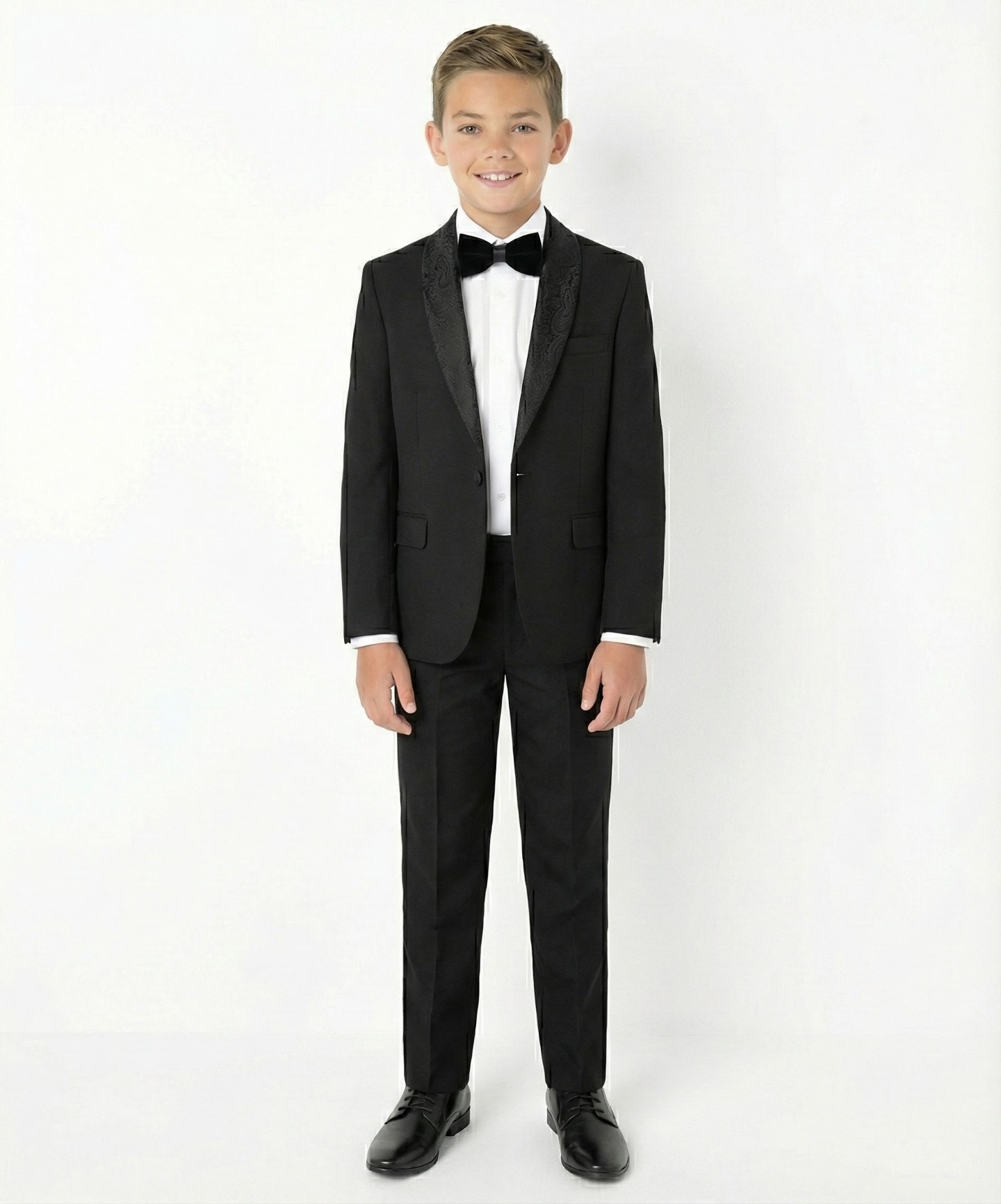 Vincent Black Boys Tuxedo Blazer with Black Paisley Shawl Lapel | Lucys