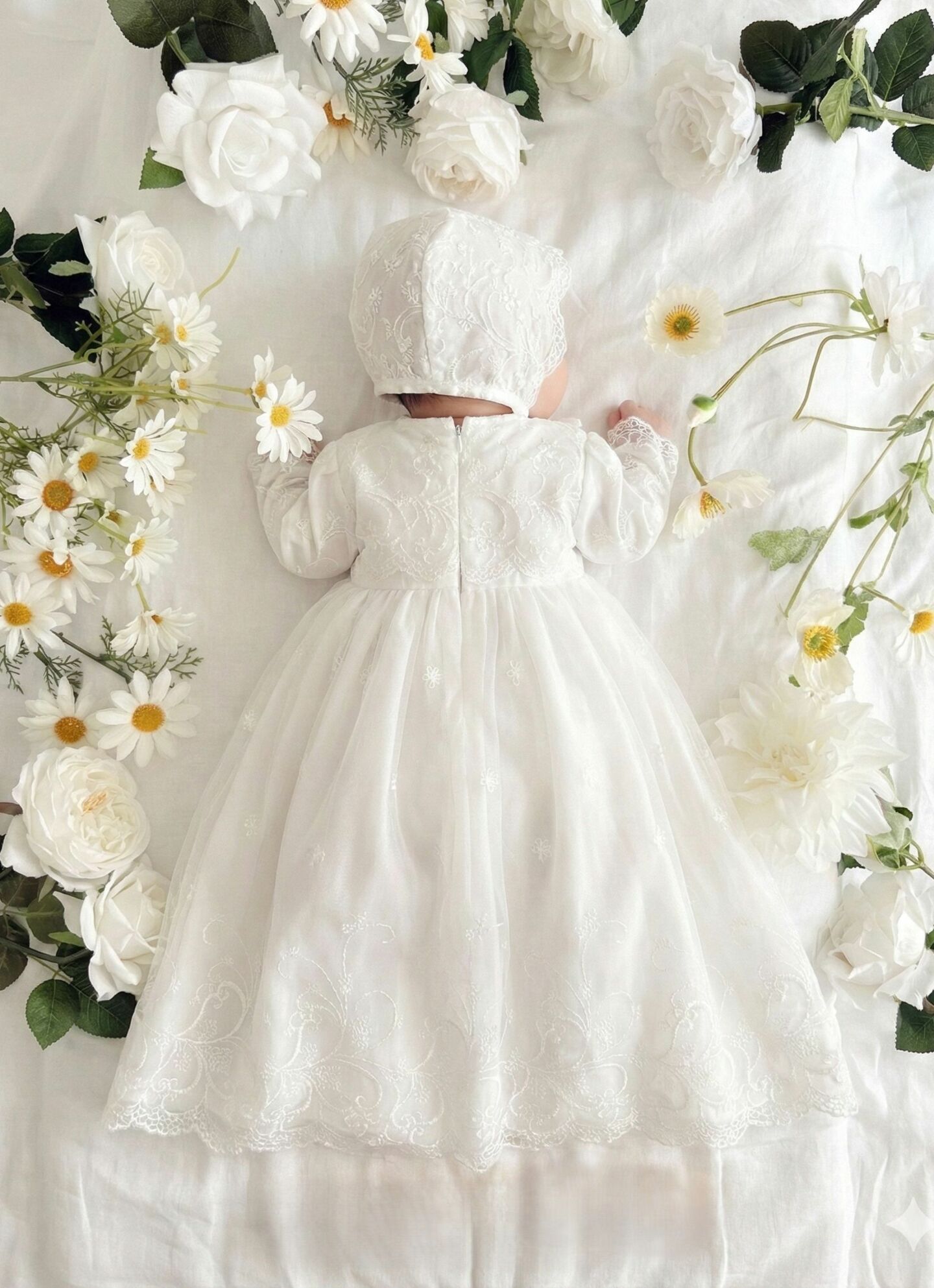 Grace White Lace Baby Christening Dress & Bonnet Set | Lucys