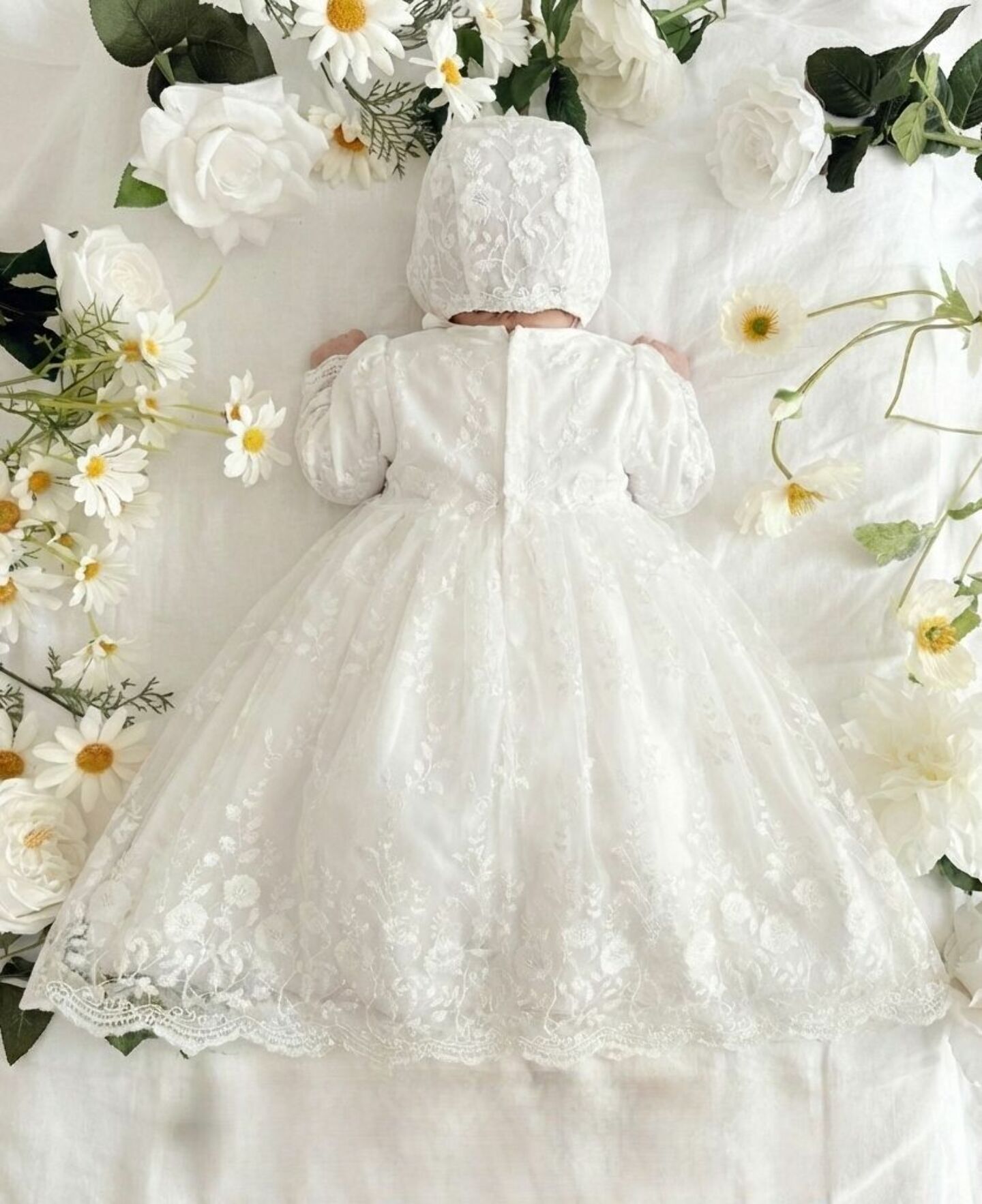 Naomi White Lace Baby Baptism Dress & Bonnet Set | Lucys