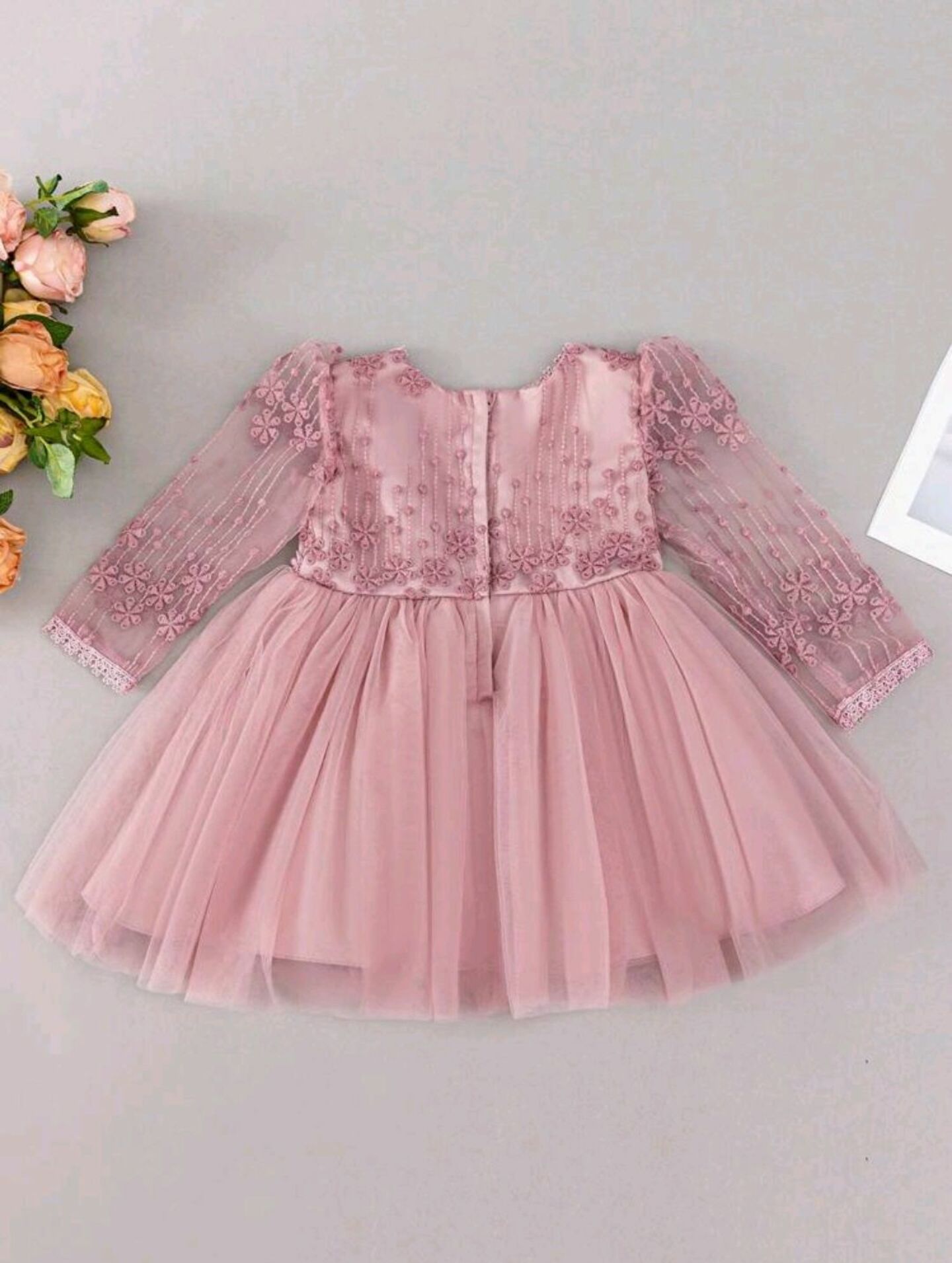 Rachel Dusty Pink Lace Long Sleeve Baby Party Dress | Lucy's
