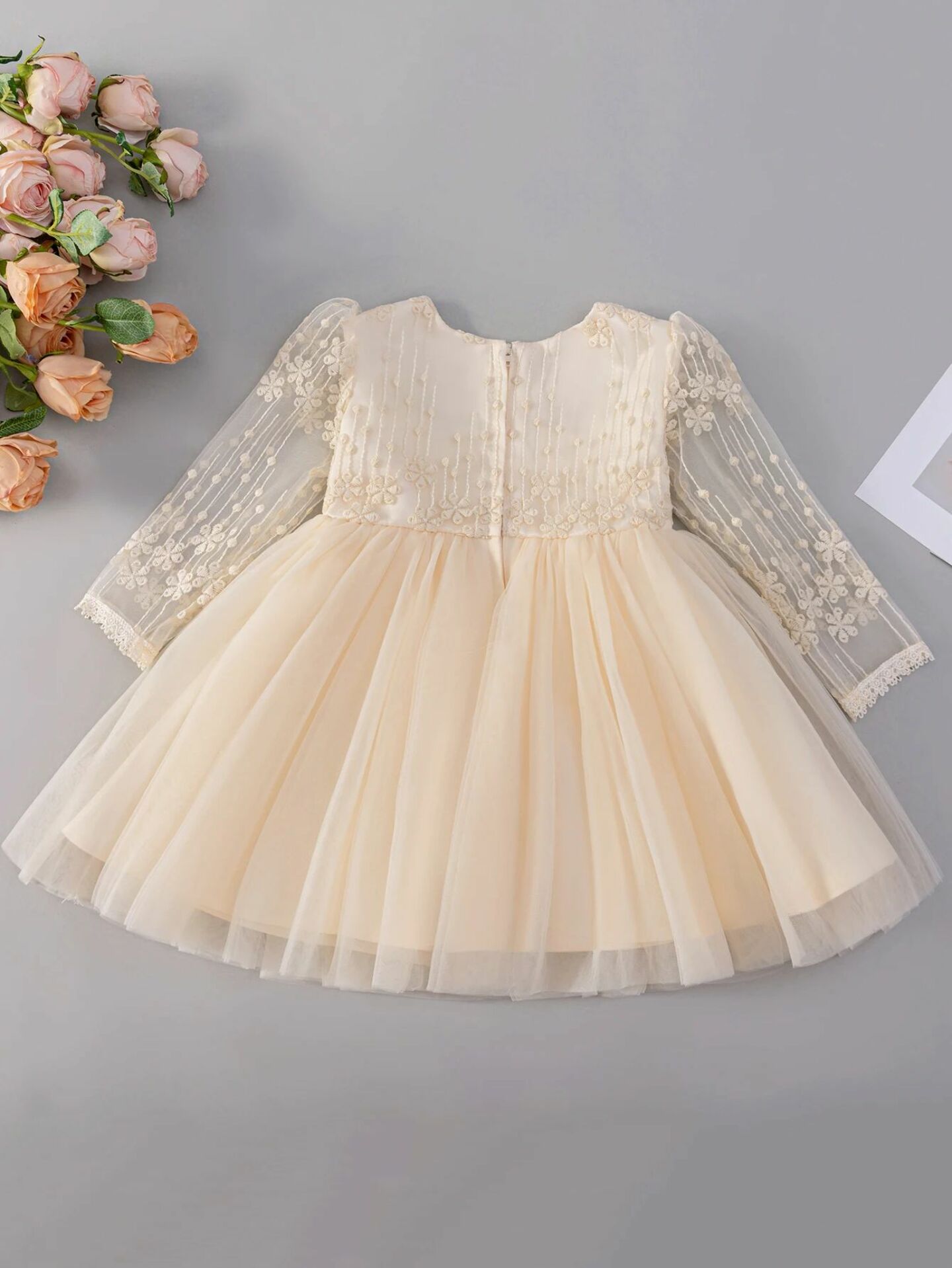 Rachel Champagne Lace Long Sleeve Baby Party Dress | Lucy's