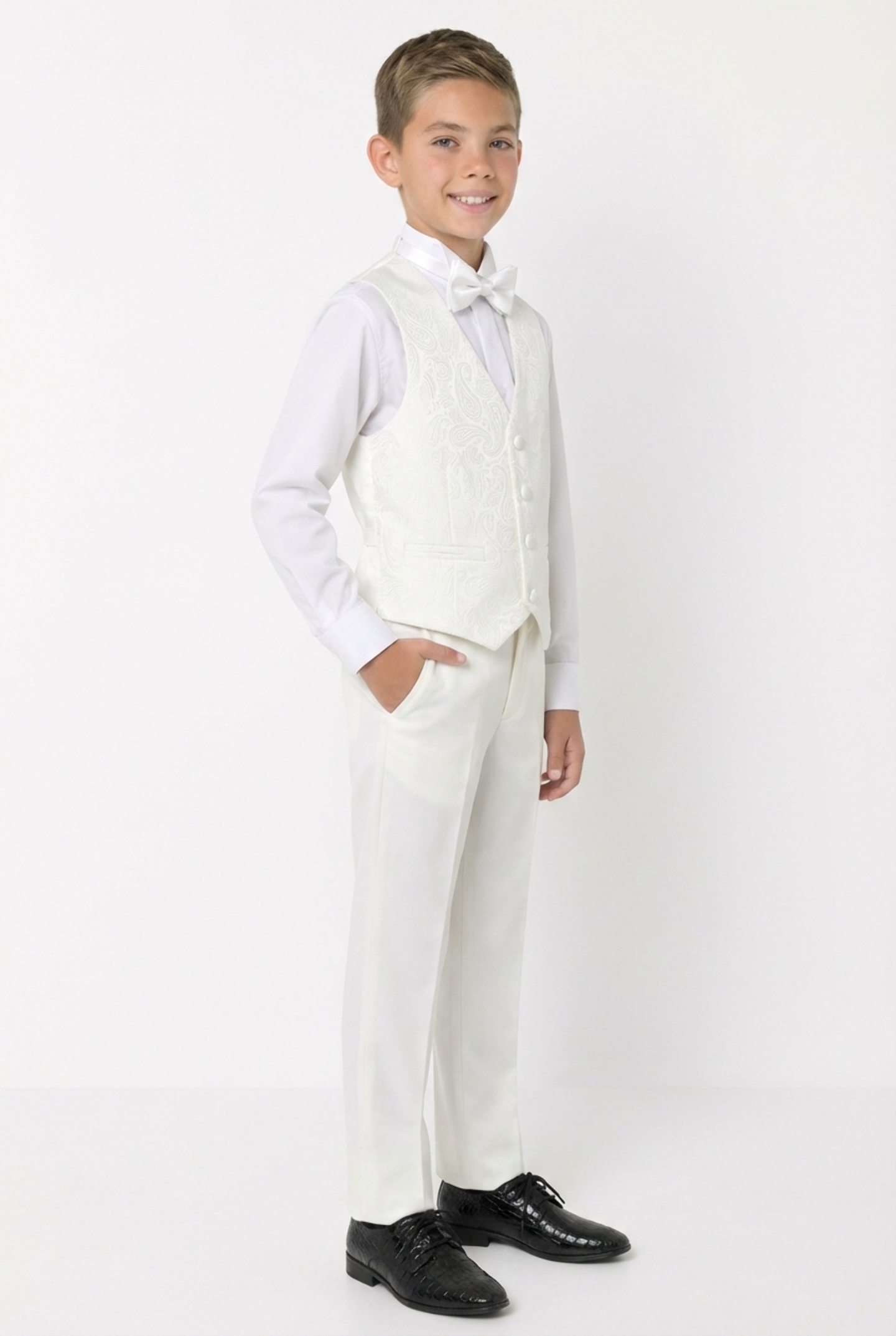 Ivory Cream Paisley Waistcoat & Trousers Boys 2-Piece Set | Lucy's