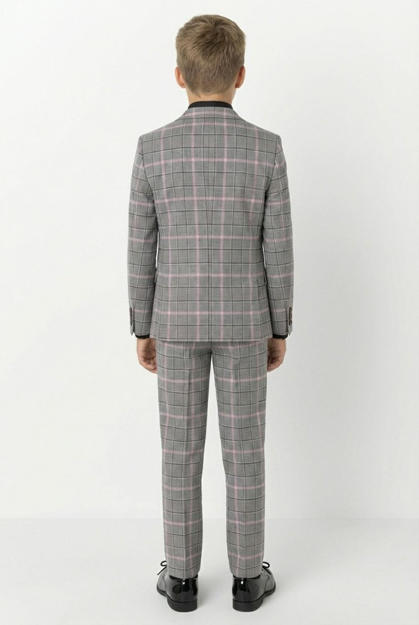 Antonio Grey Pink Check 2-Piece Boys Suit Blazer & Trousers | Lucys