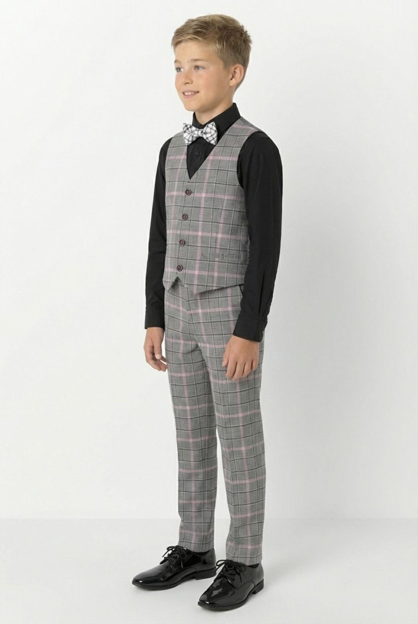 Antonio Grey Pink Check Waistcoat & Trousers 2-Piece Set | Lucys