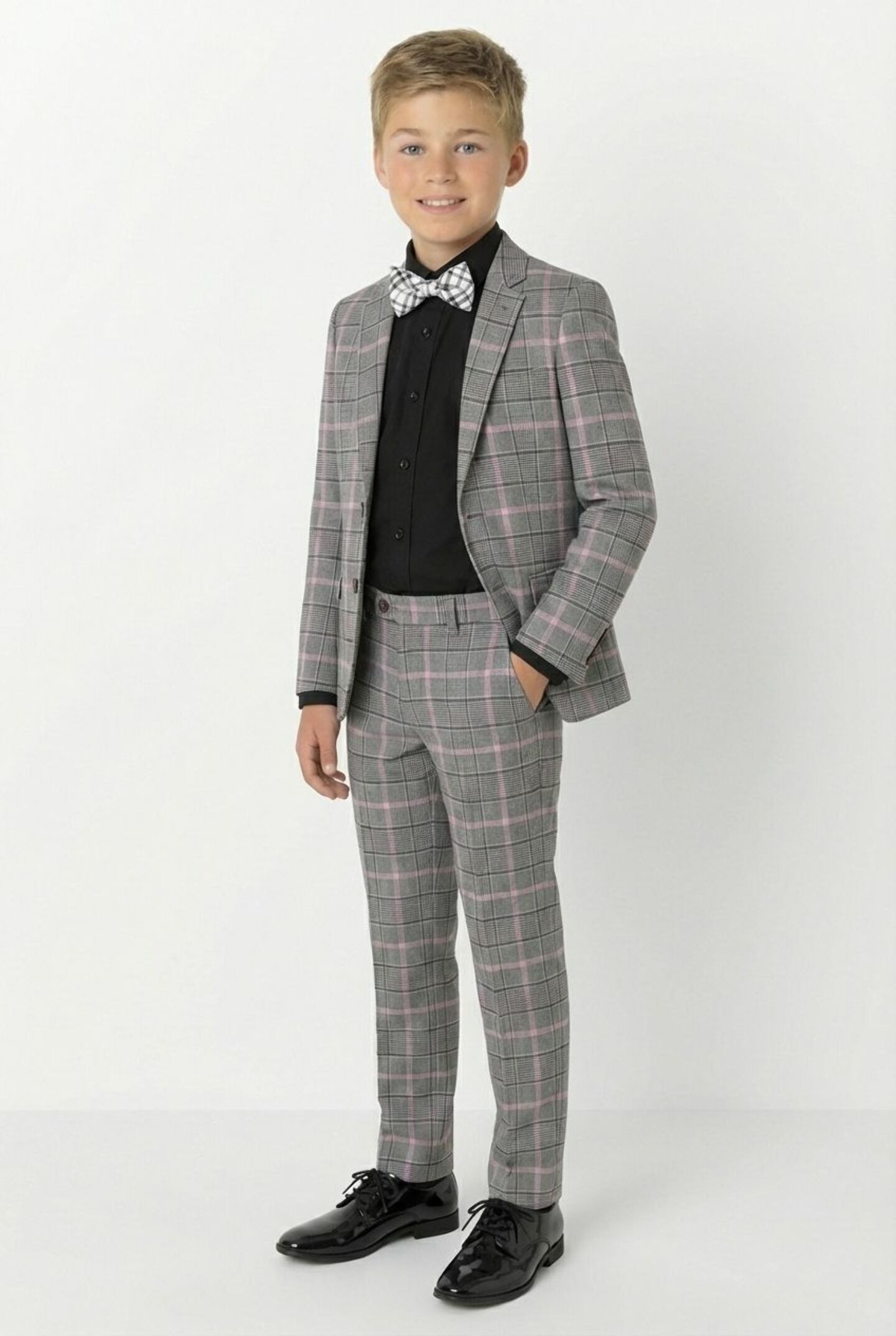 Antonio Grey Pink Check Boys Formal Blazer Jacket | Lucys