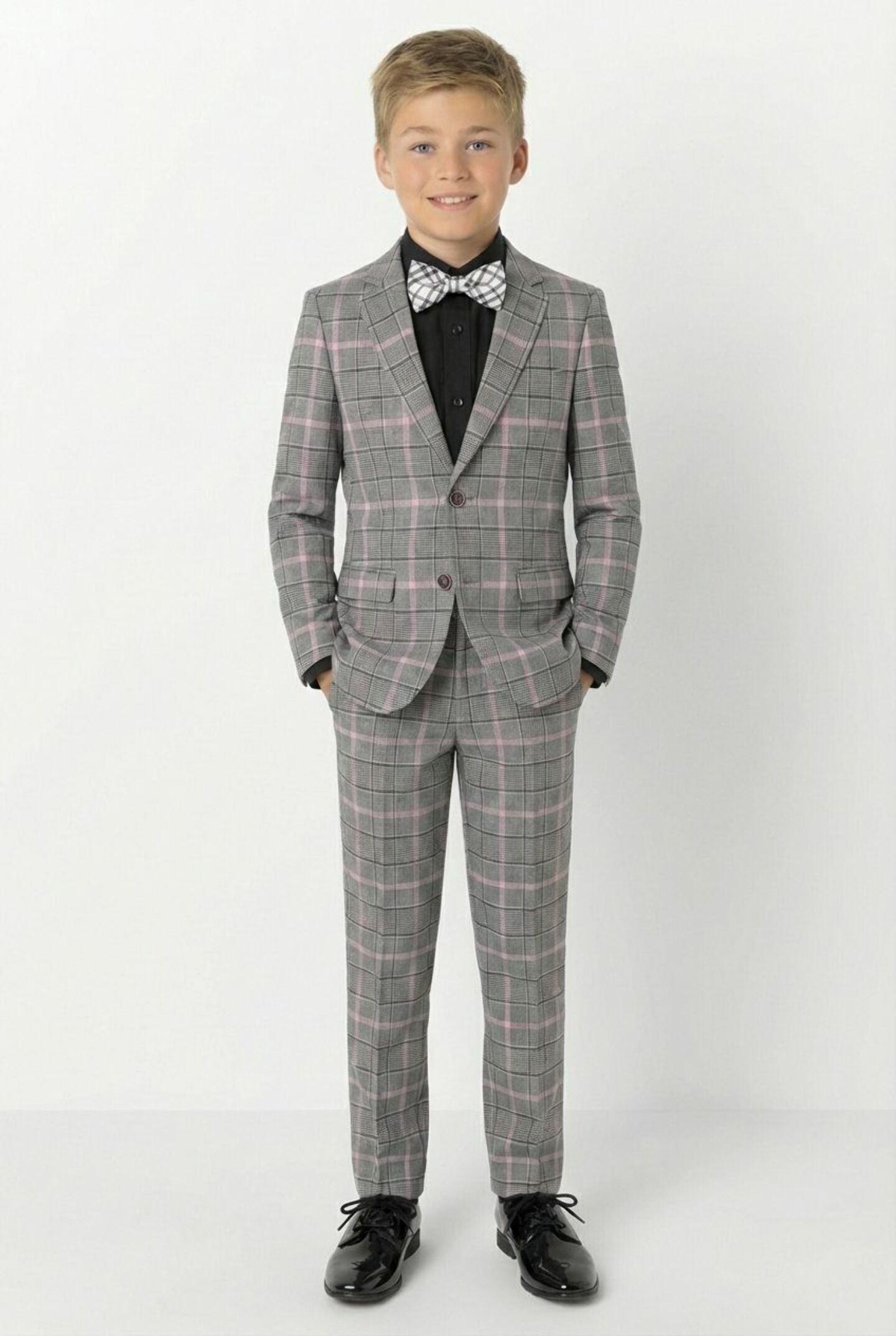 Antonio Grey Pink Check Boys Formal Blazer Jacket | Lucys