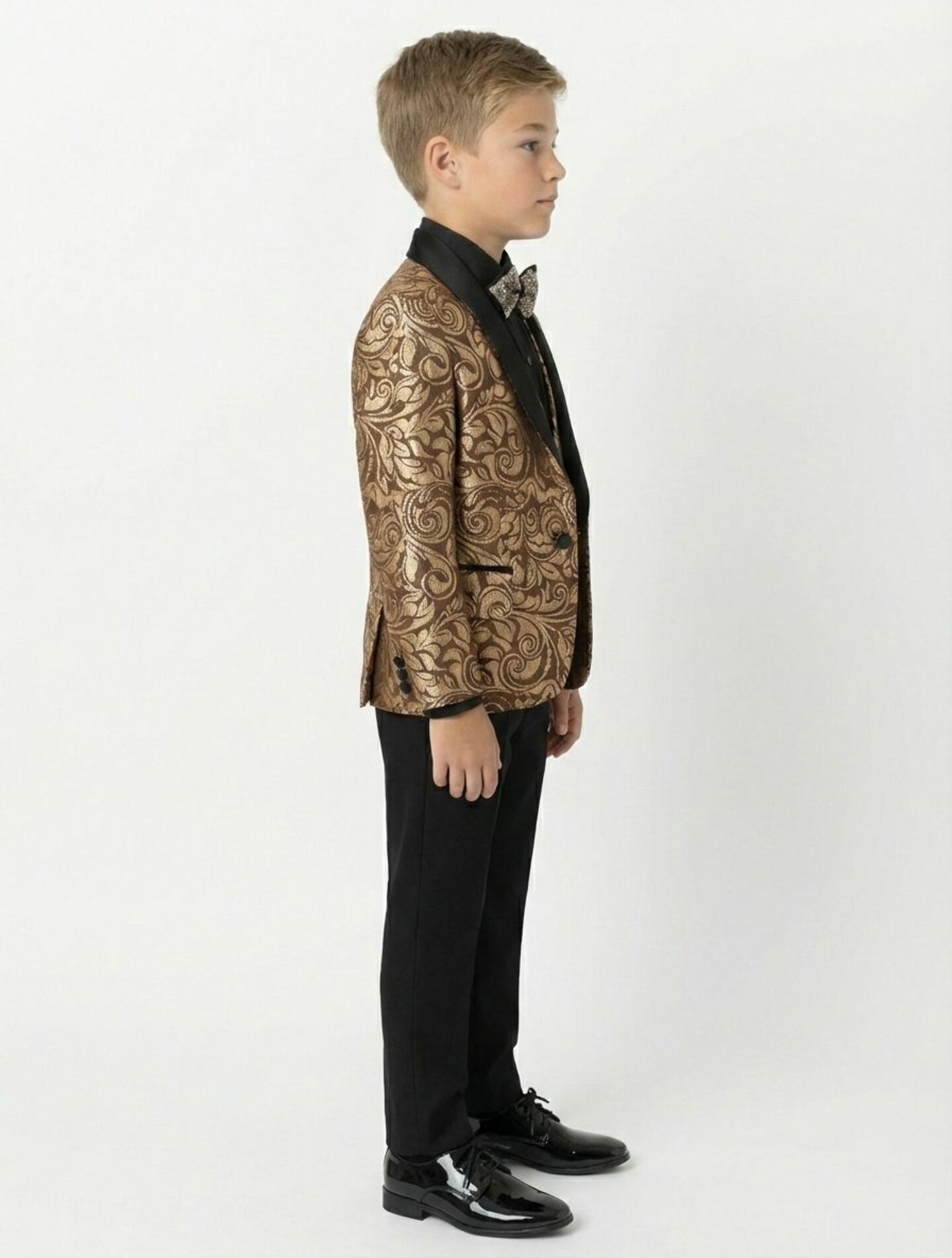 Robert Bronze Jacquard 3-Piece Boys Formal Suit Jacket, Waistcoat & Trousers | Lucys