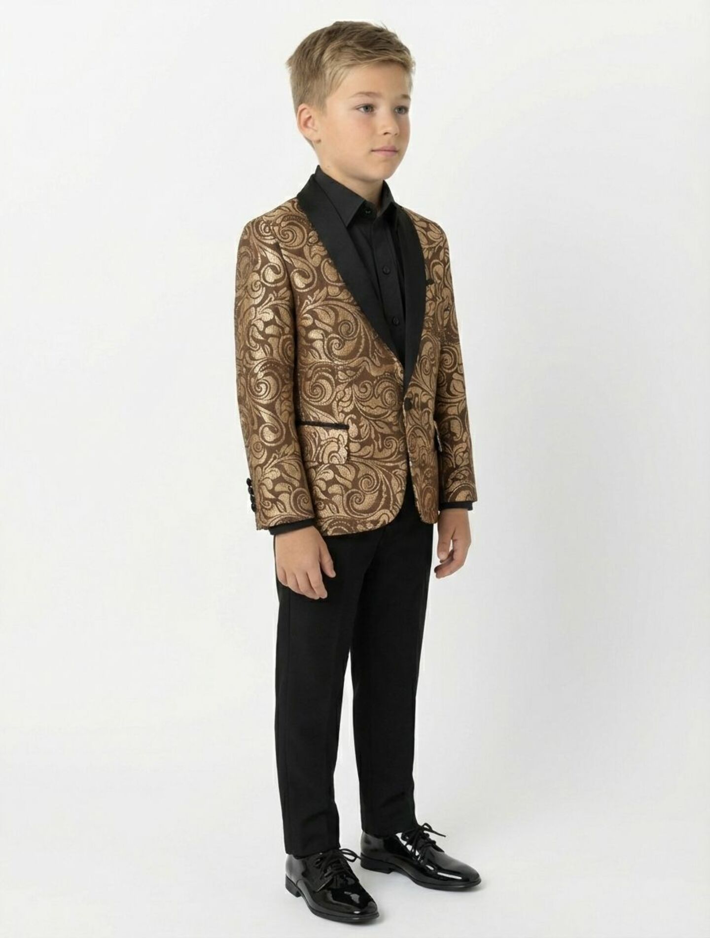 Robert Bronze Jacquard 2-Piece Boys Suit Blazer & Trousers | Lucys