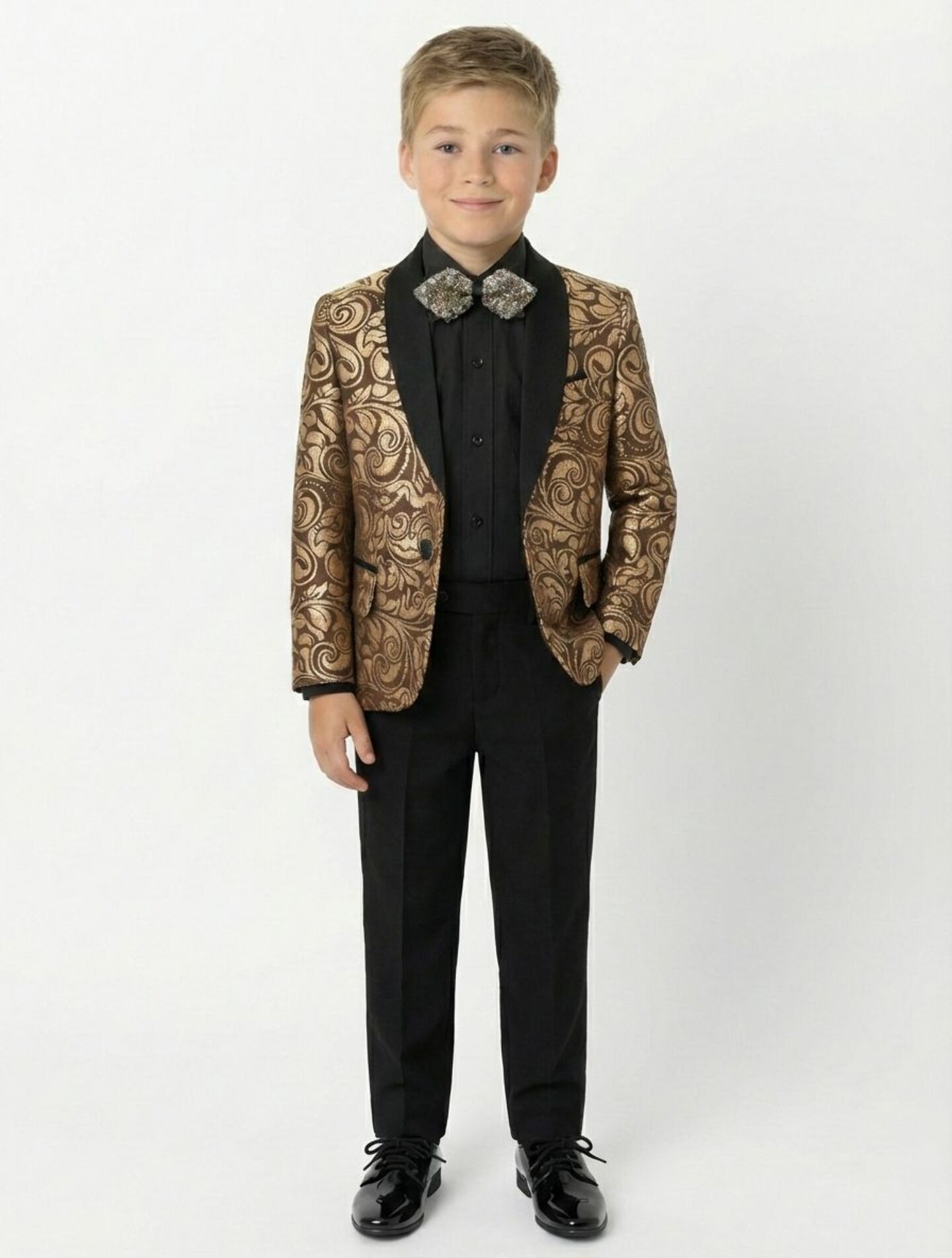 Robert Bronze Jacquard 2-Piece Boys Suit Blazer & Trousers | Lucys