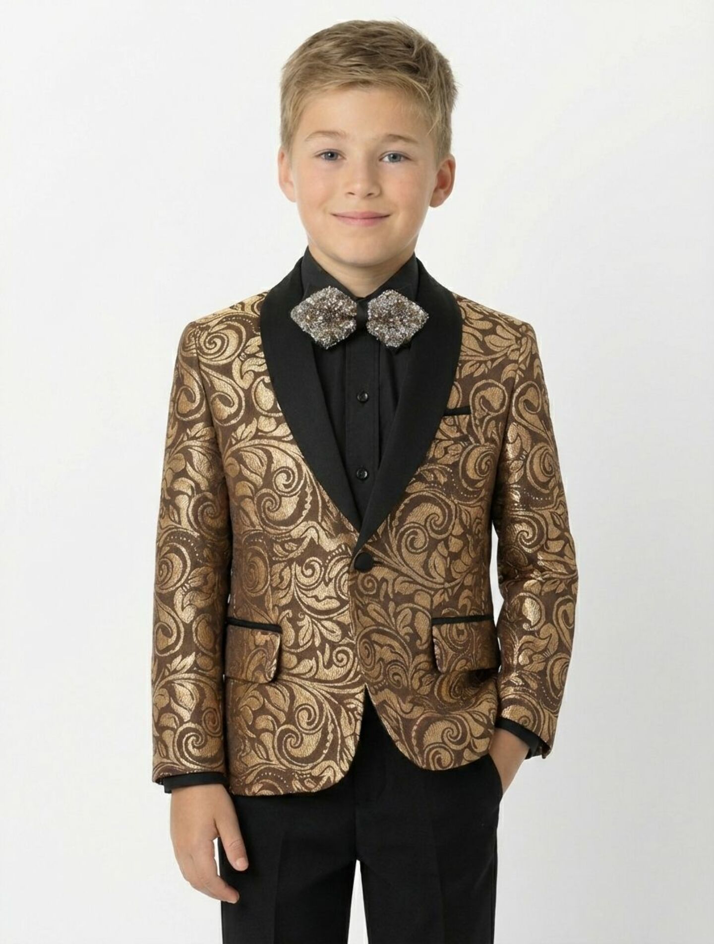Robert Bronze Jacquard 2-Piece Boys Suit Blazer & Trousers | Lucys