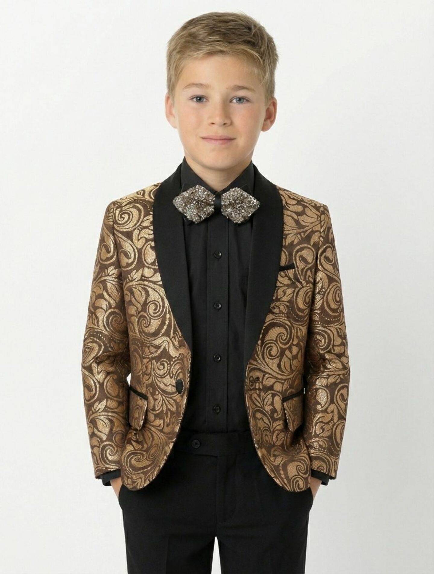 Robert Bronze Jacquard 2-Piece Boys Suit Blazer & Trousers | Lucys