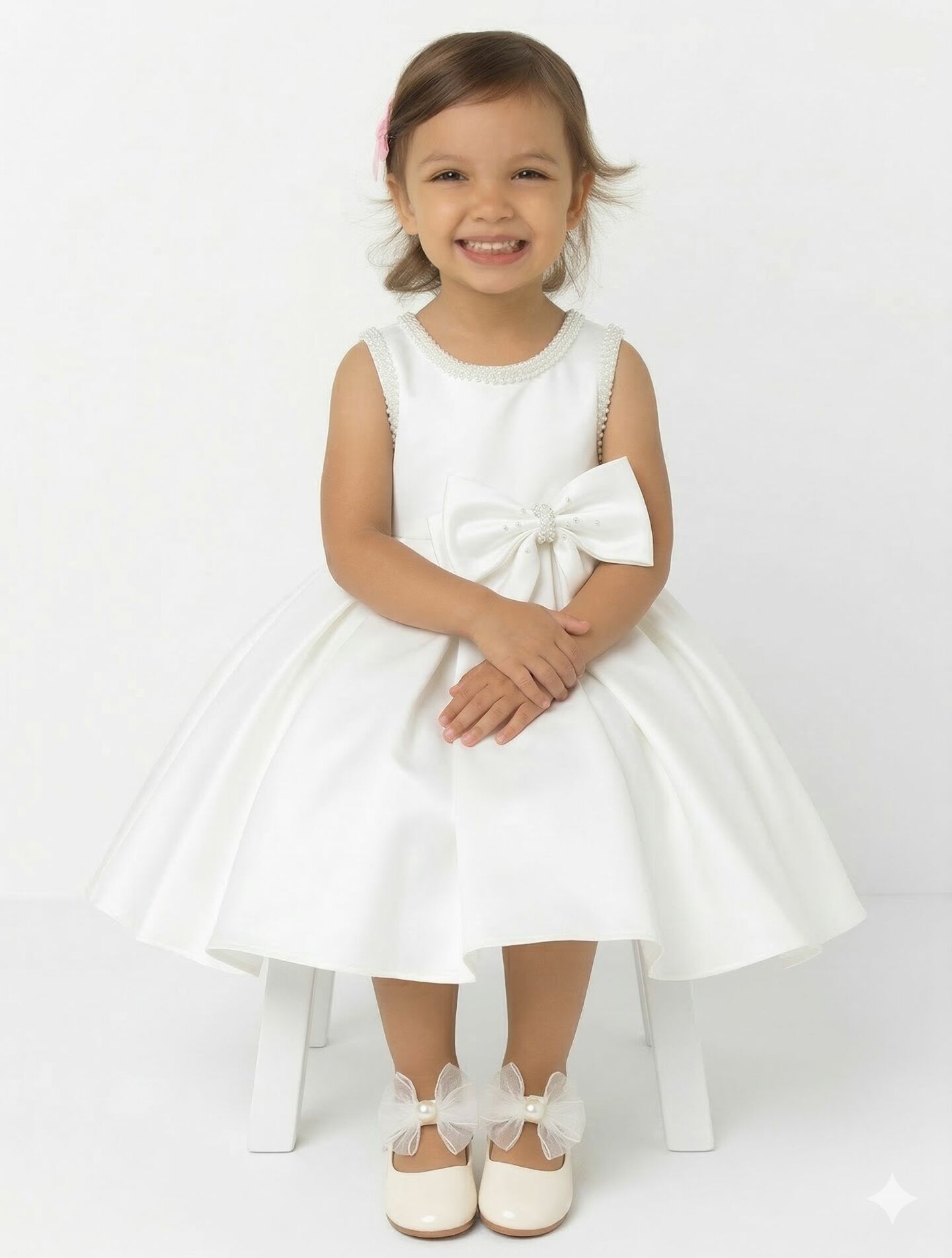 Maggie White Satin Toddler & Young Girl Bridesmaid Dress | Lucy's
