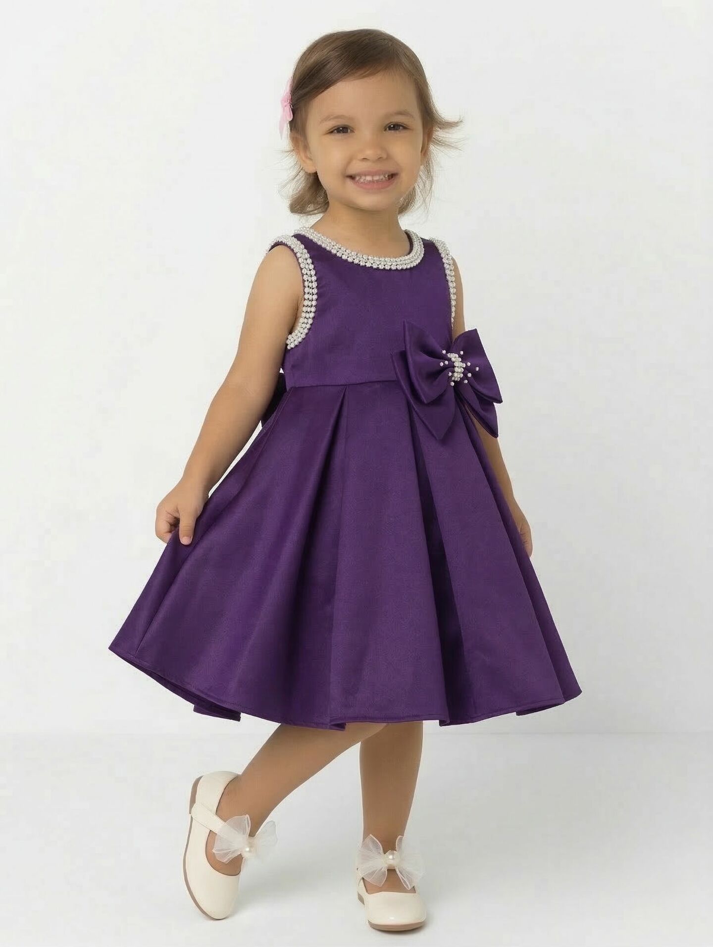 Maggie Purple Satin Toddler & Young Girl Bridesmaid Dress | Lucy's