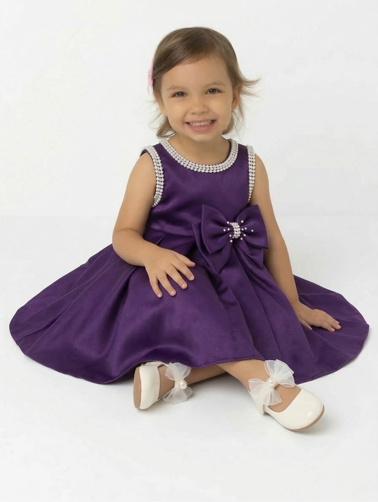 Maggie Purple Satin Toddler & Young Girl Bridesmaid Dress | Lucy's