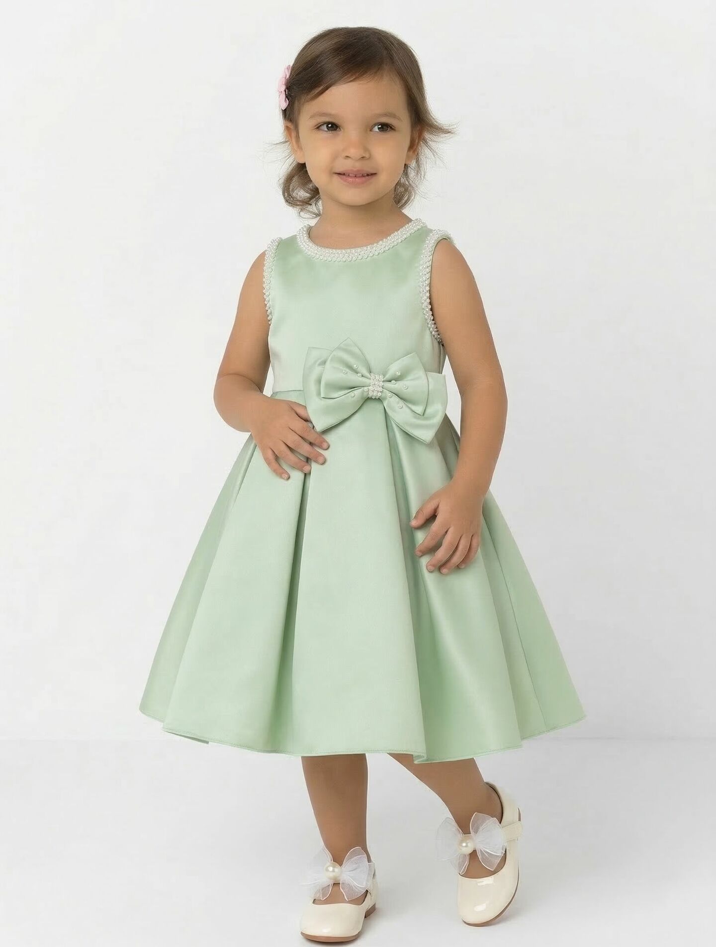 Maggie Green Satin Toddler & Young Girl Bridesmaid Dress | Lucy's