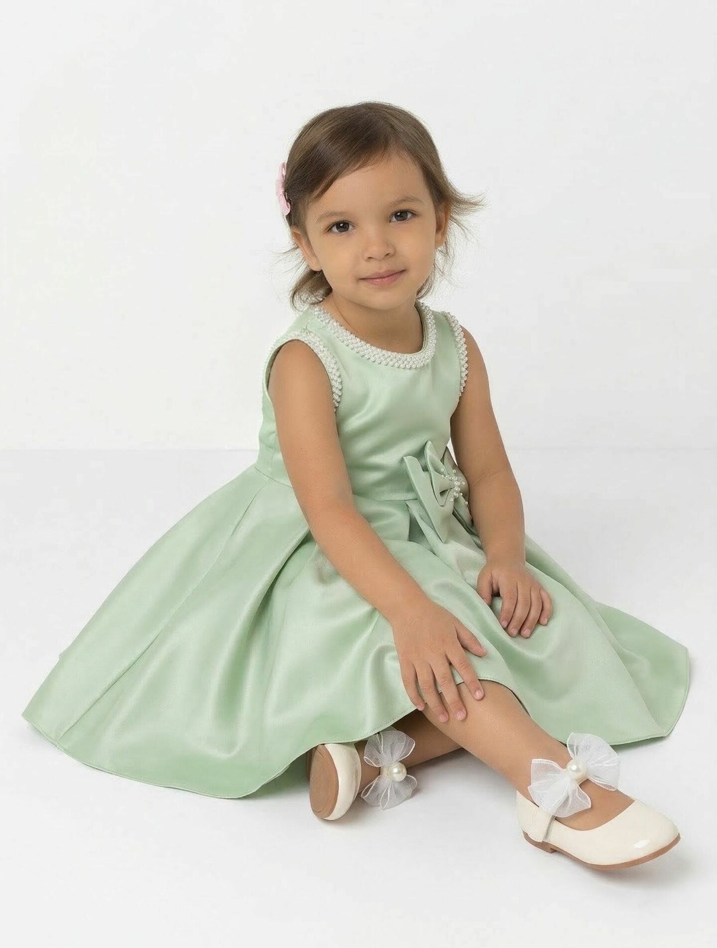 Maggie Green Satin Toddler & Young Girl Bridesmaid Dress | Lucy's