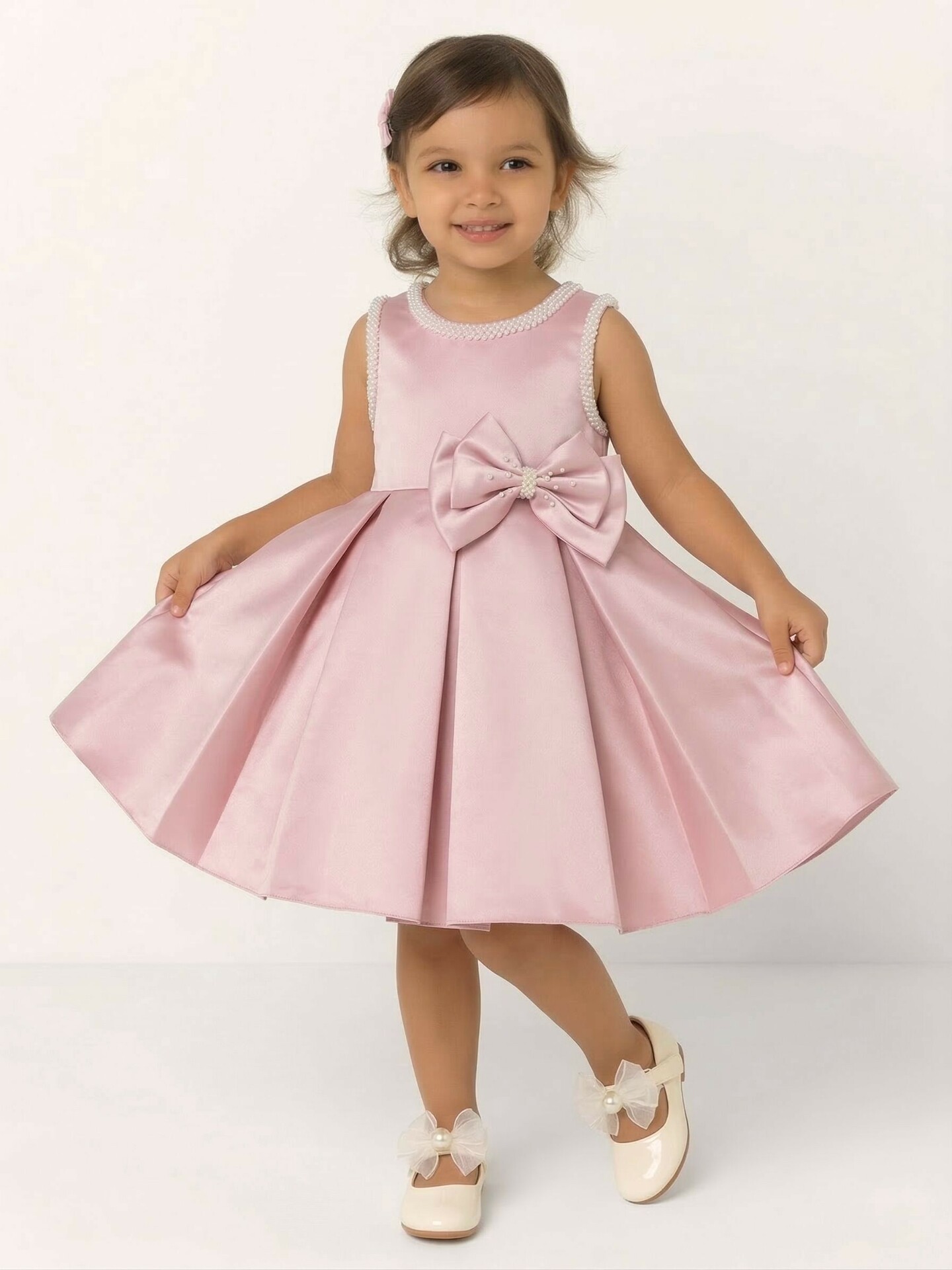 Maggie Pink Satin Toddler & Young Girl Bridesmaid Dress | Lucy's
