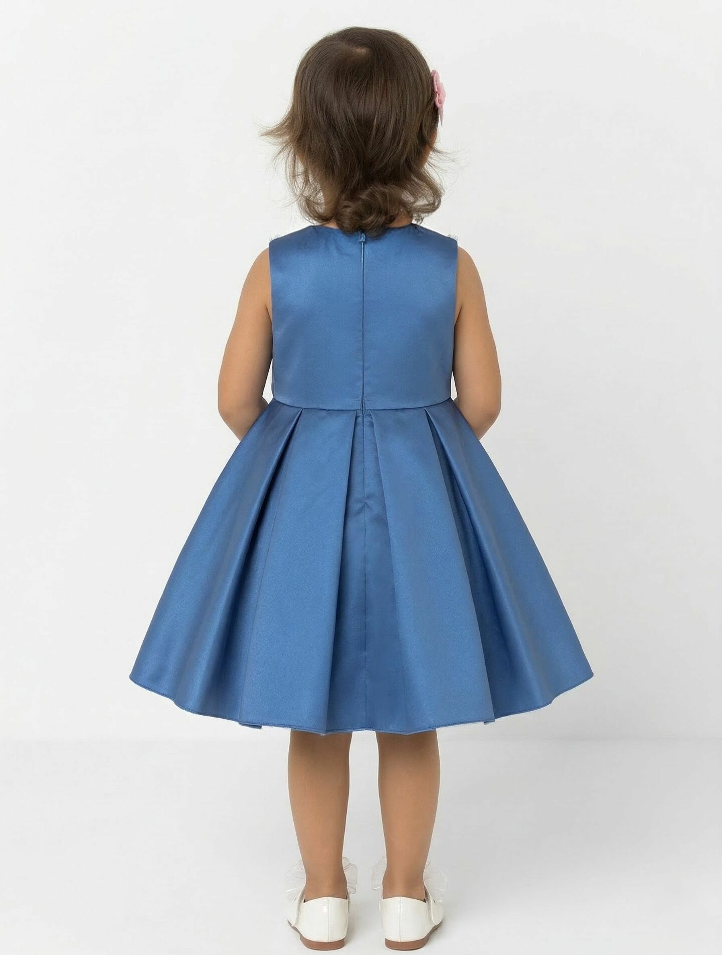 Maggie Blue Satin Toddler & Young Girl Bridesmaid Dress | Lucy's