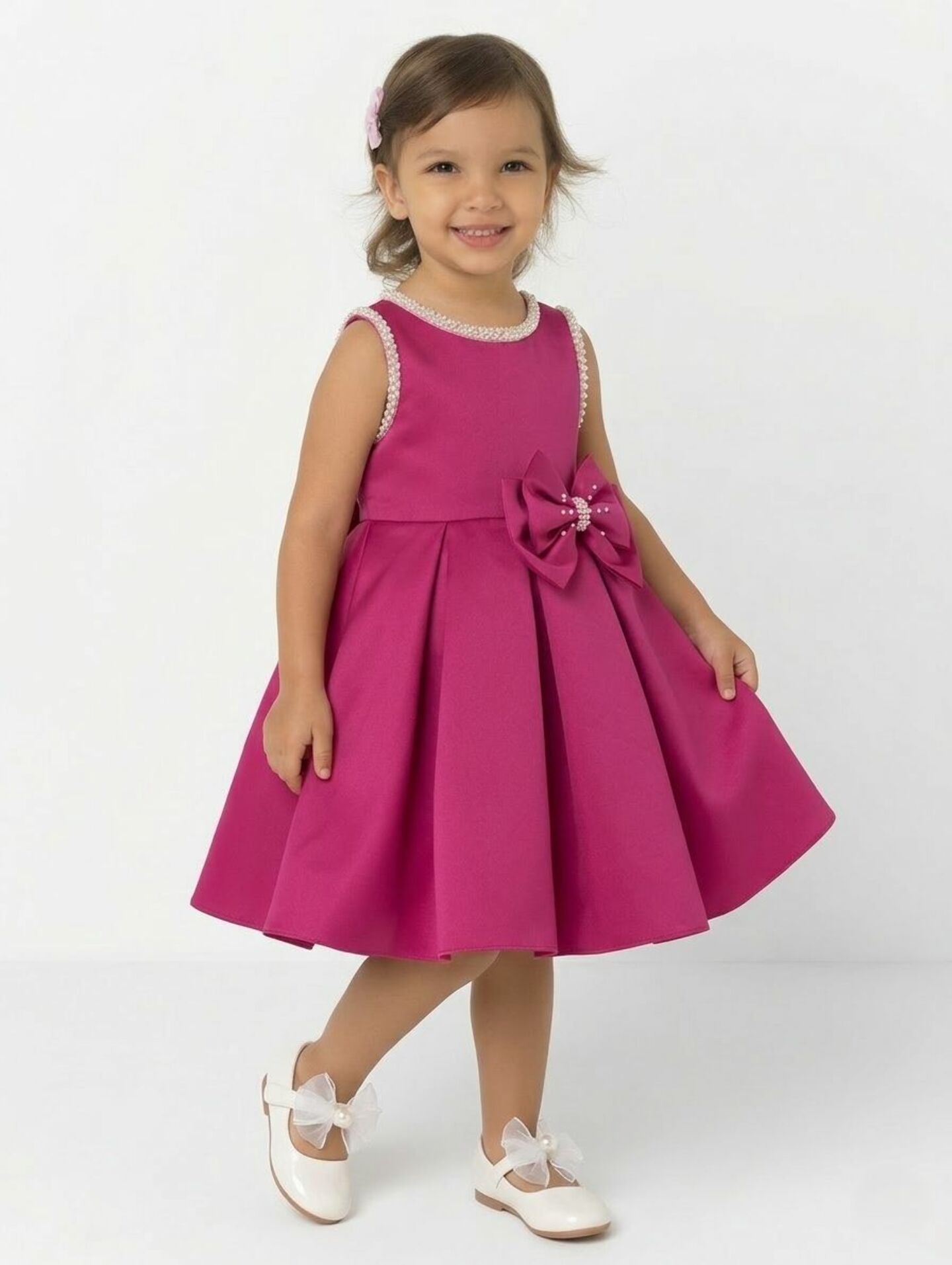 Maggie Hot Pink Satin Toddler & Young Girl Bridesmaid Dress | Lucy's