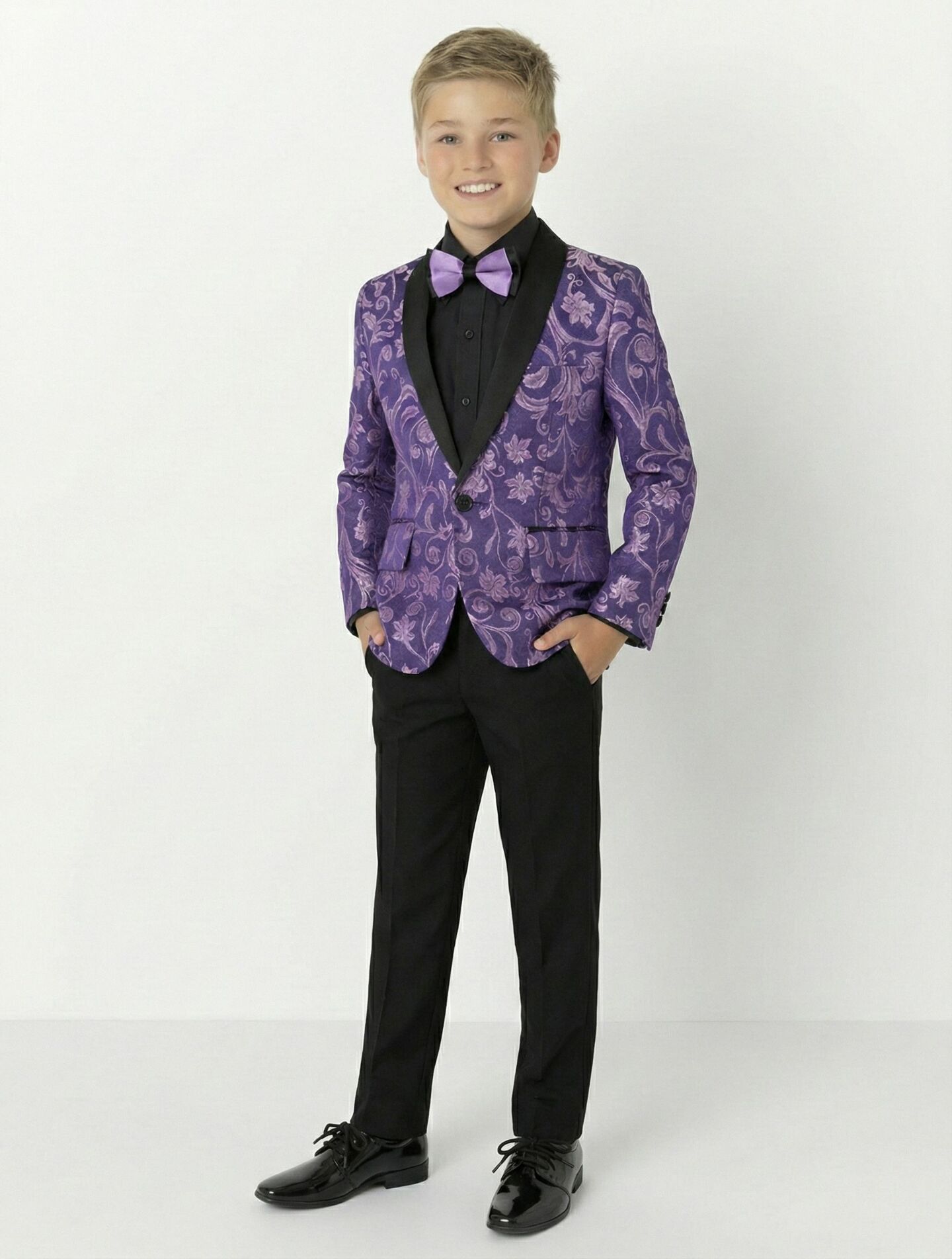 Robert Purple Jacquard 2-Piece Boys Suit Blazer & Trousers | Lucys