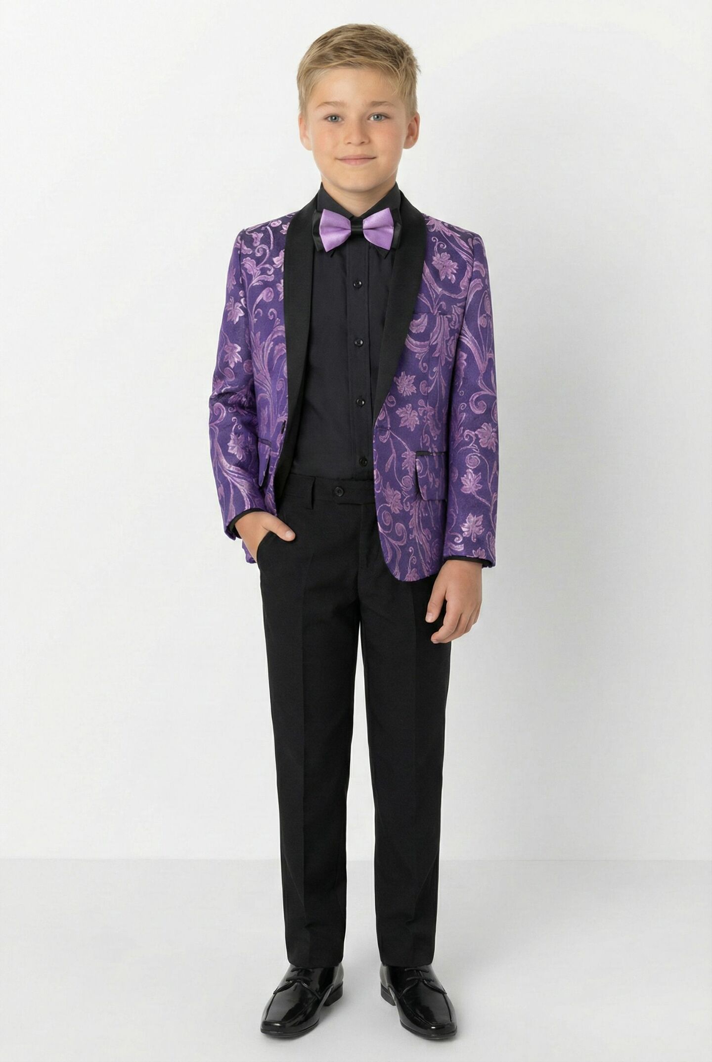 Robert Purple Jacquard 2-Piece Boys Suit Blazer & Trousers | Lucys
