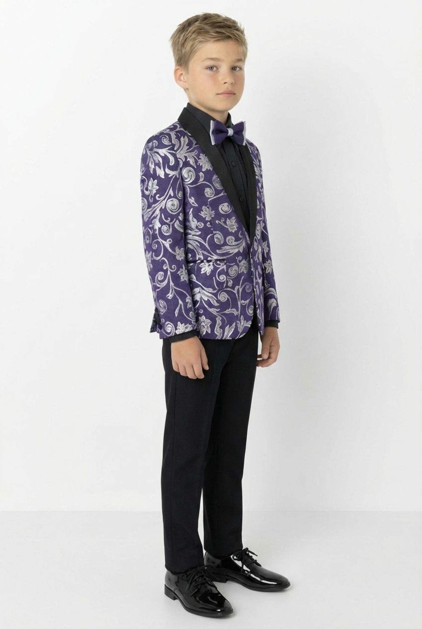 Robert Dark  Purple Jacquard 2-Piece Boys Suit Blazer & Trousers | Lucys