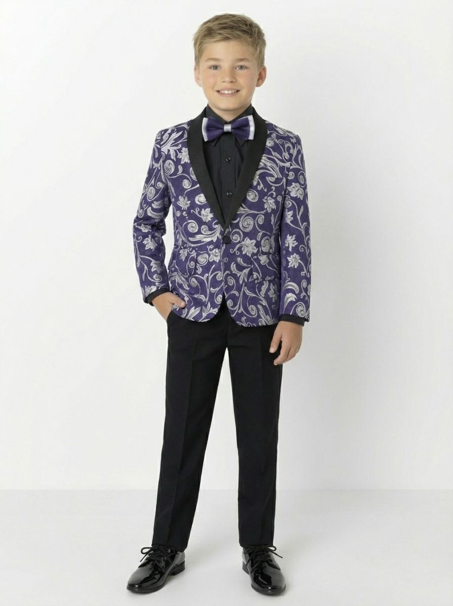 Robert Dark Purple Jacquard Boys Formal Blazer Jacket | Lucys