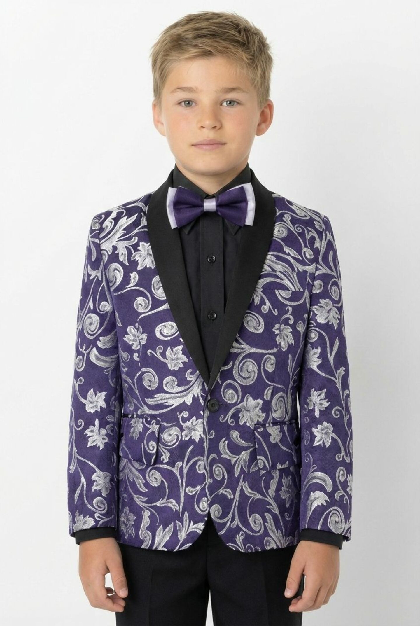 Robert Dark  Purple Jacquard 2-Piece Boys Suit Blazer & Trousers | Lucys