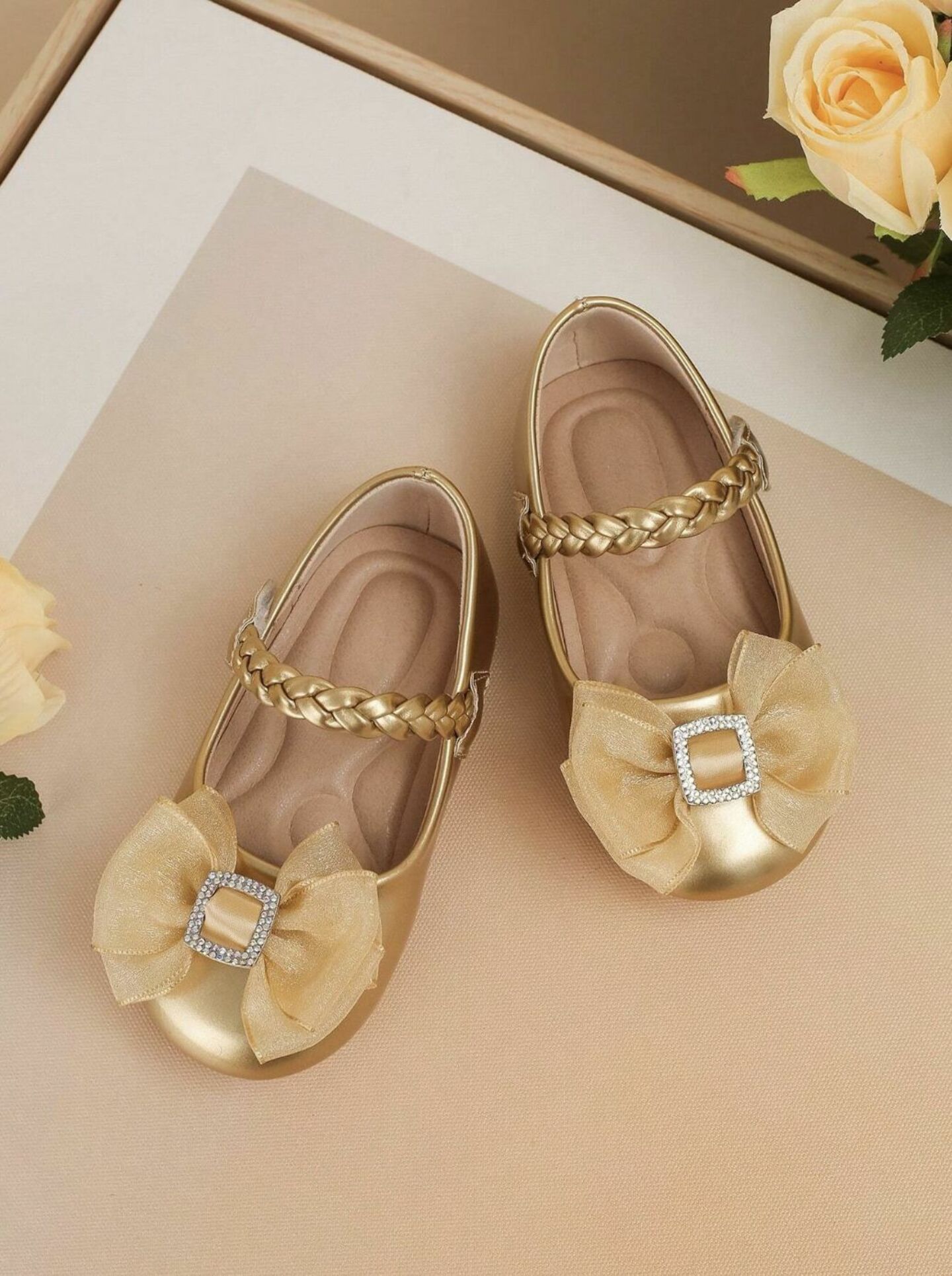Baby Toddlers Formal Shoes Diamond Bow (Gold)