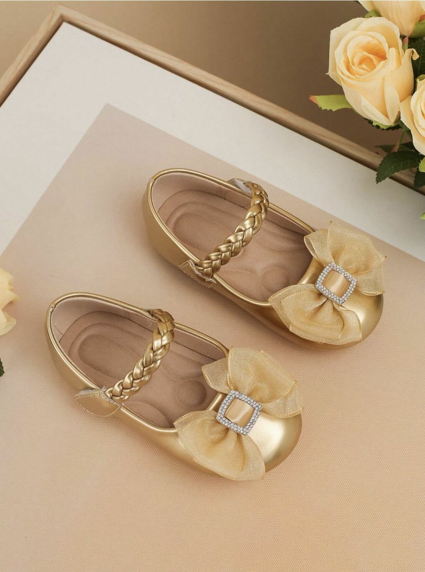 Baby Toddlers Formal Shoes Diamond Bow (Gold)