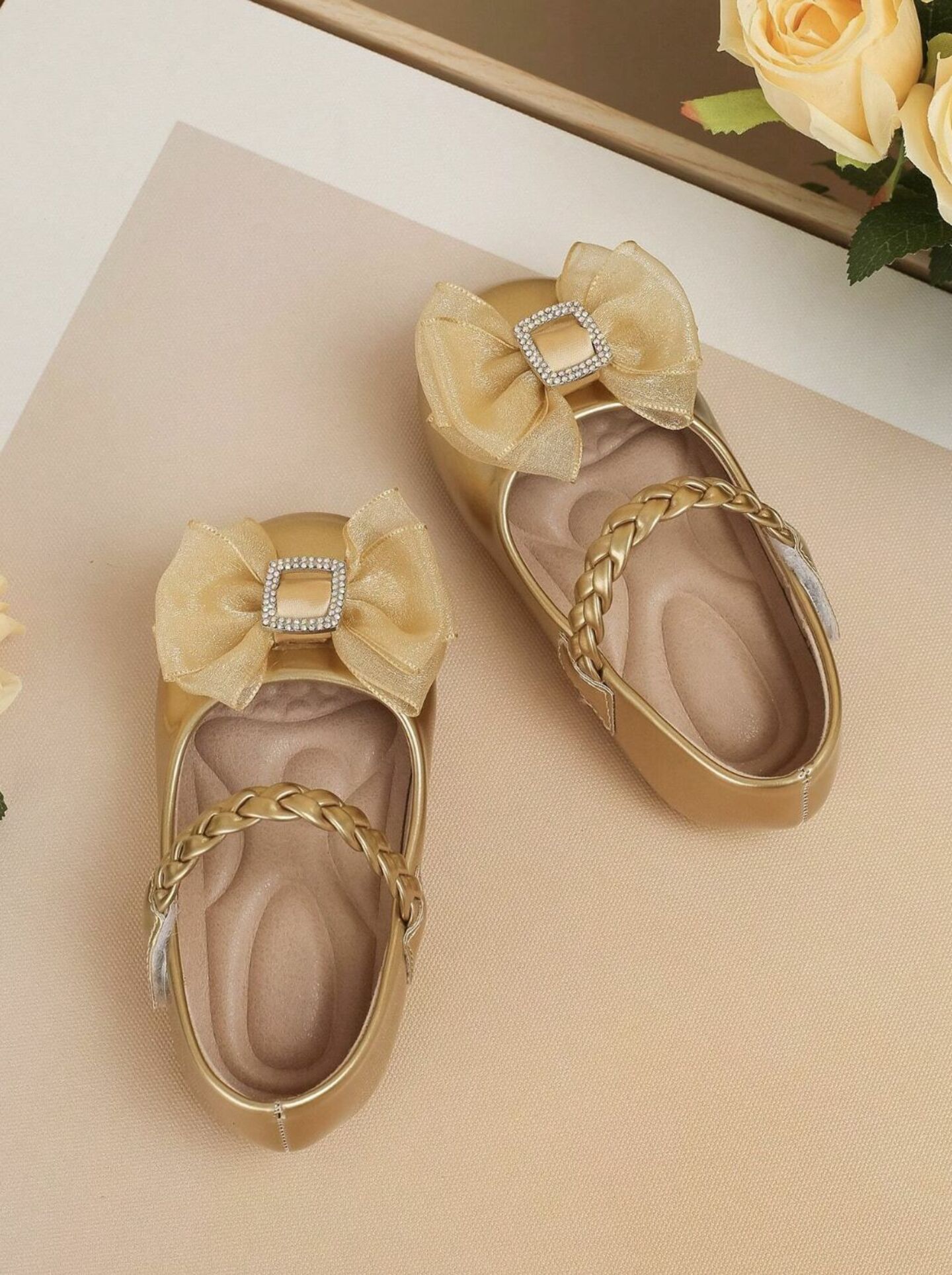 Baby Toddlers Formal Shoes Diamond Bow (Gold)