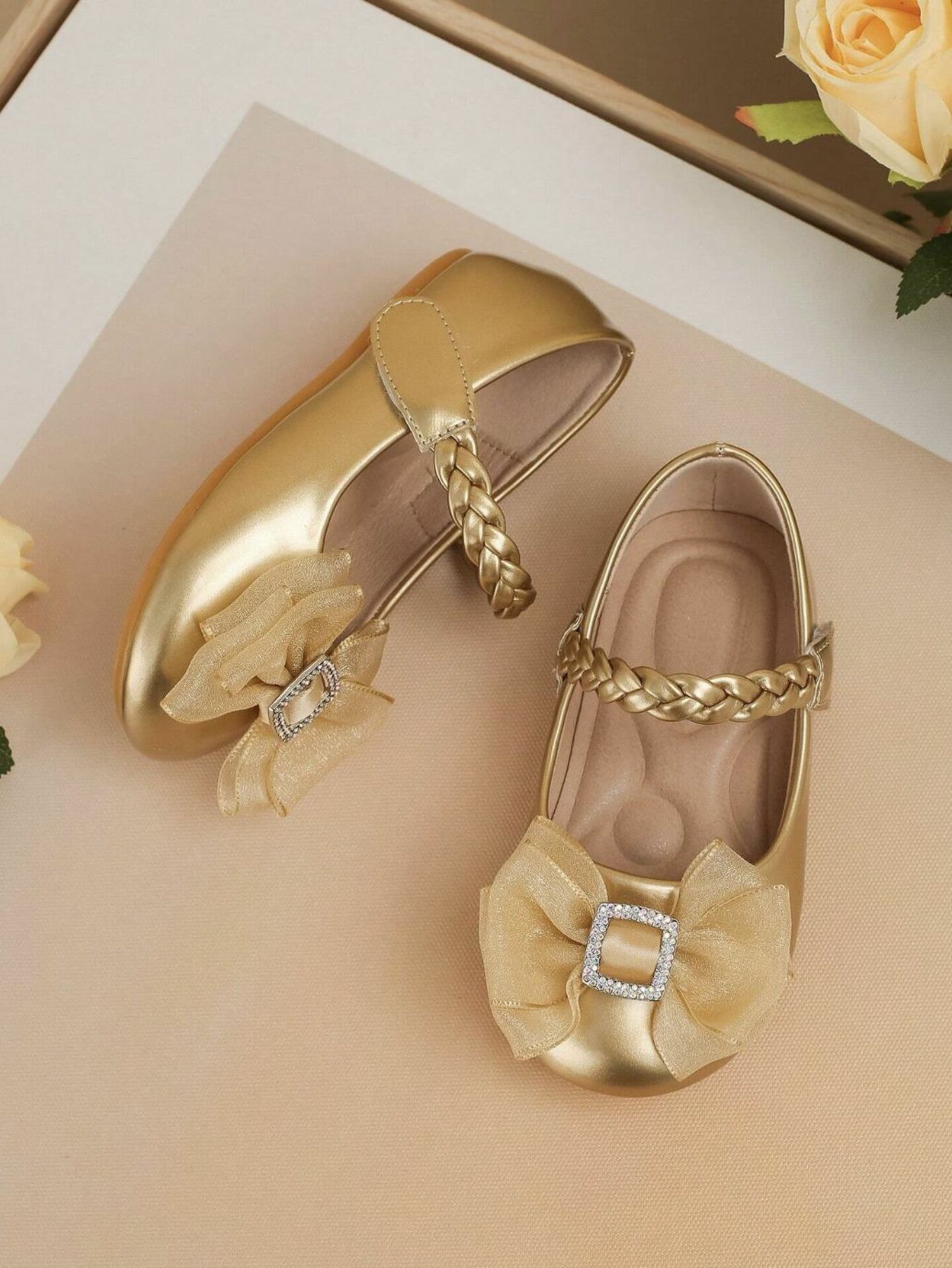 Baby Toddlers Formal Shoes Diamond Bow (Gold)