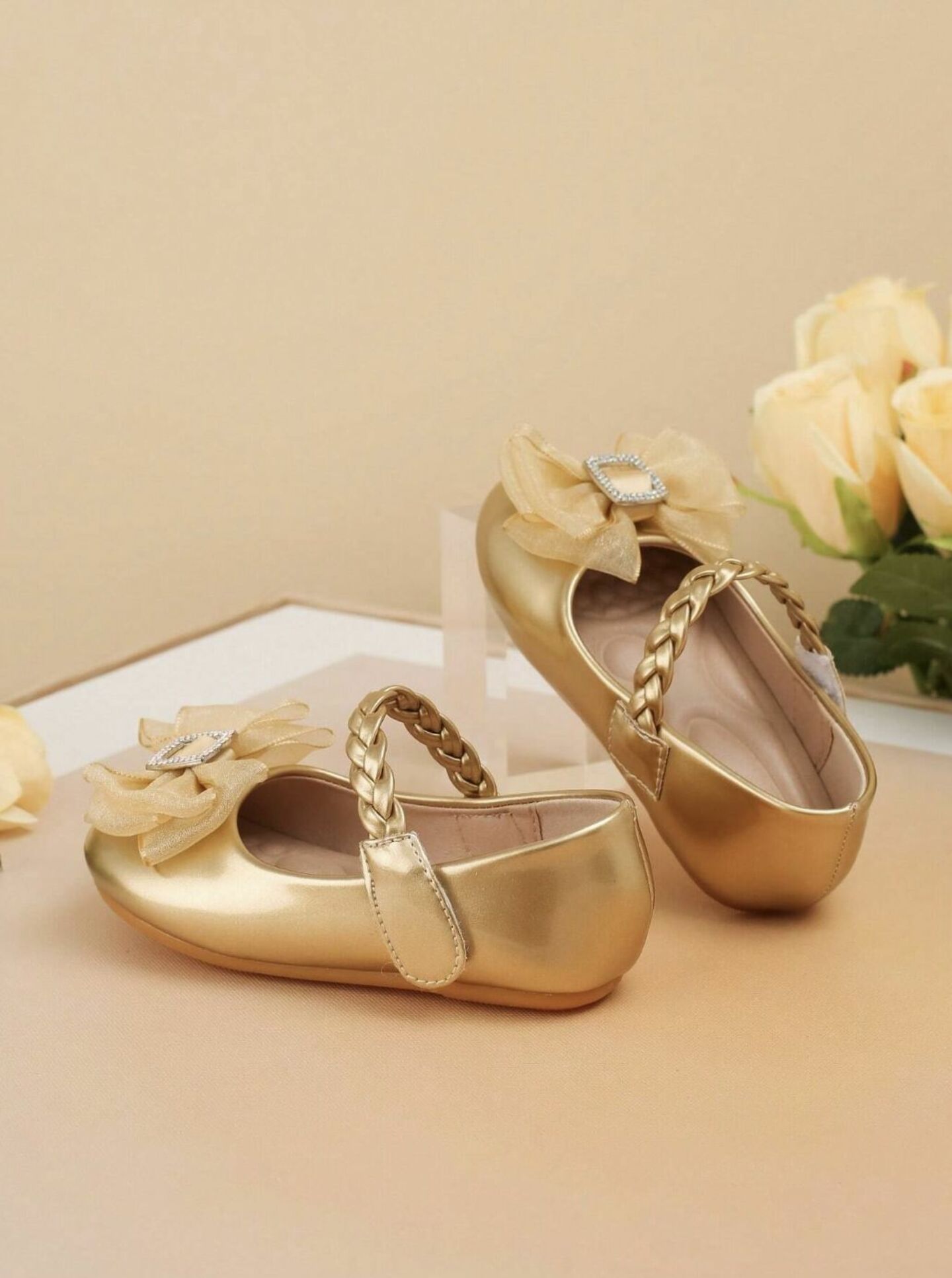 Baby Toddlers Formal Shoes Diamond Bow (Gold)