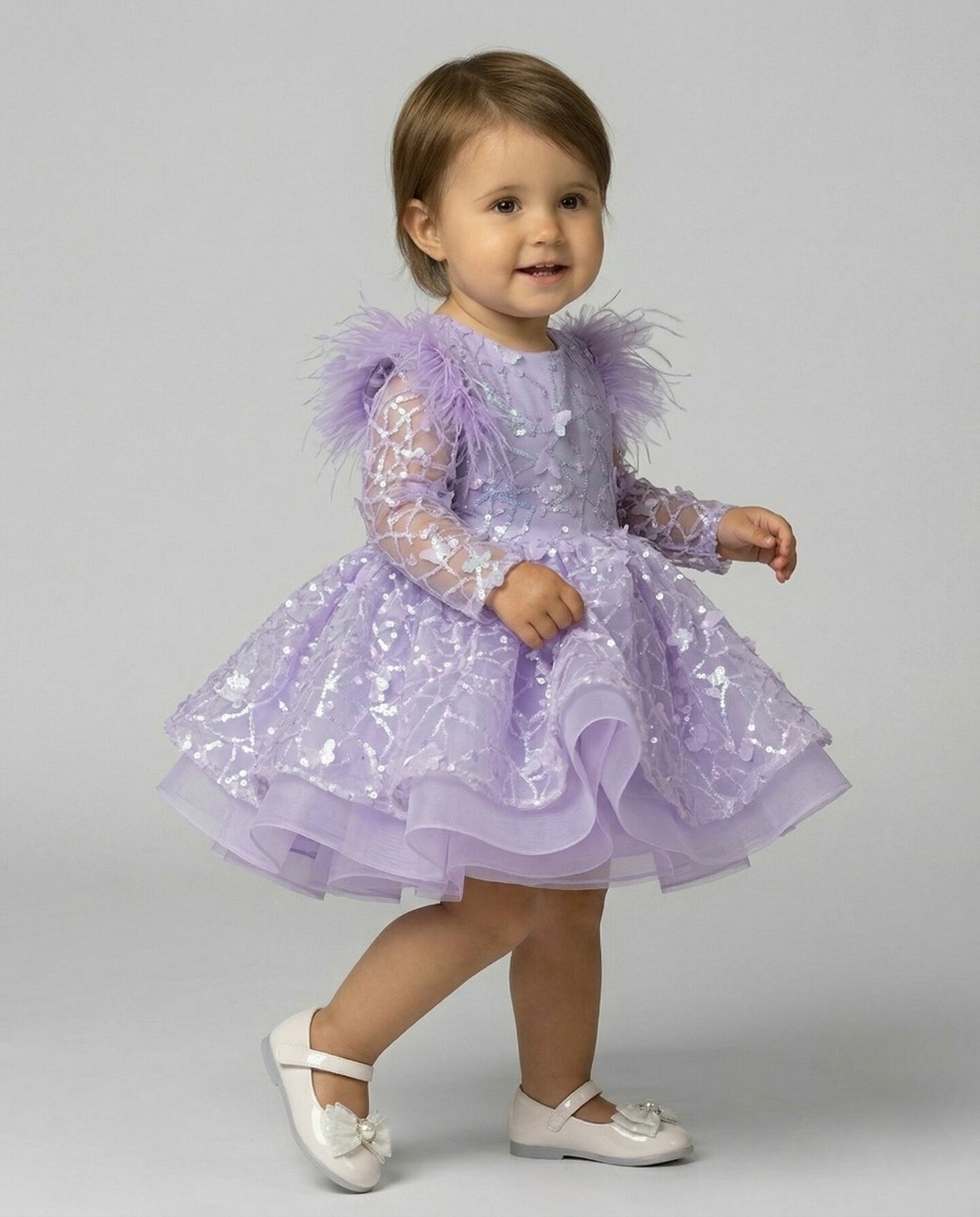 BoBo Lavender Sequin Long Sleeve Puff Baby Party Dress | Lucys
