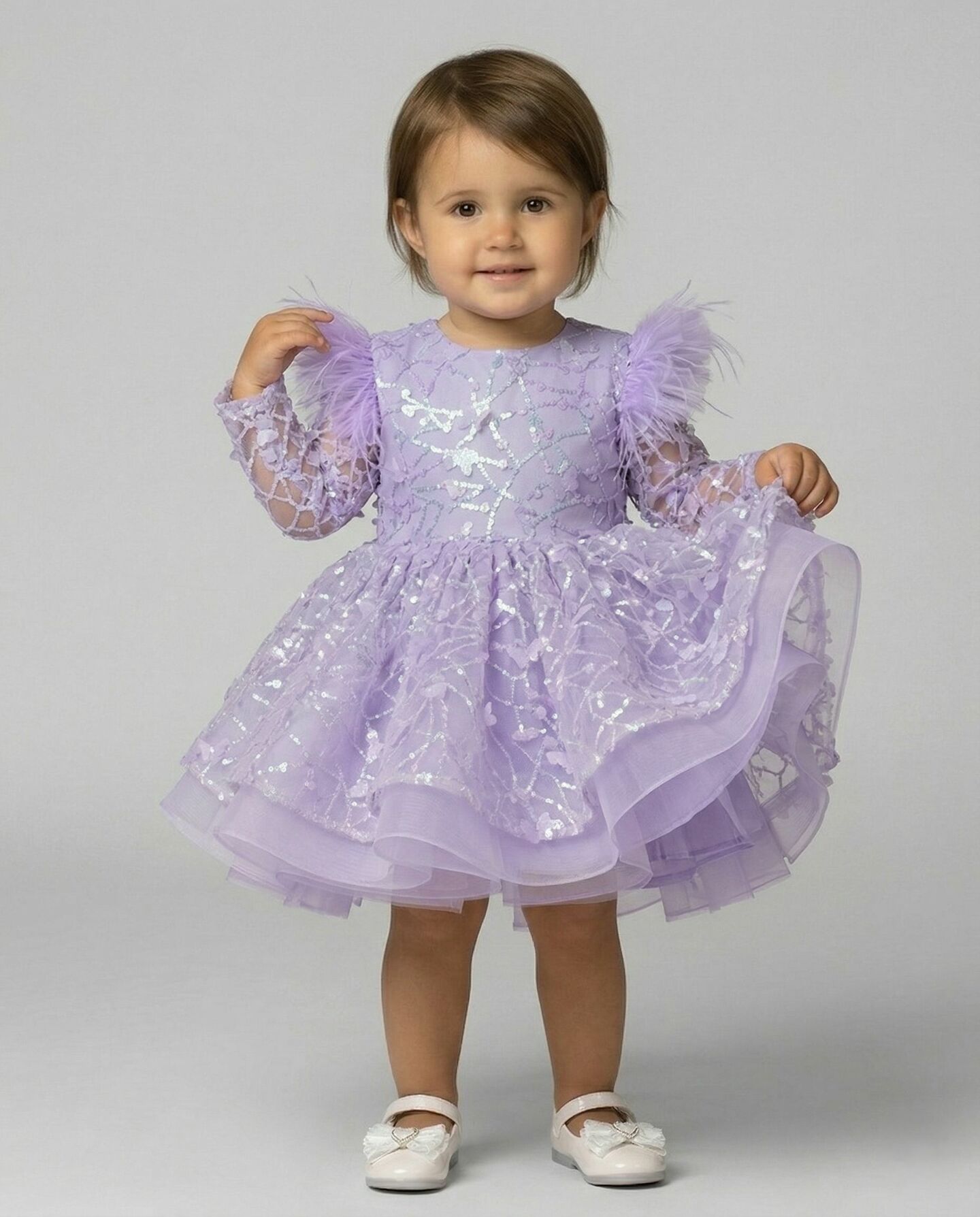 BoBo Lavender Sequin Long Sleeve Puff Baby Party Dress | Lucys