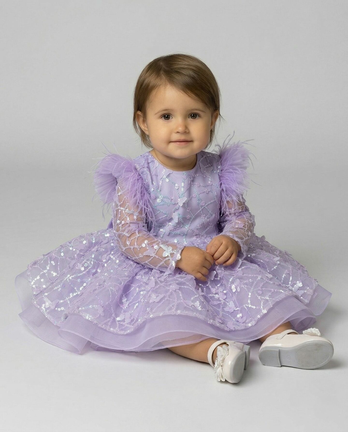 BoBo Lavender Sequin Long Sleeve Puff Baby Party Dress | Lucys