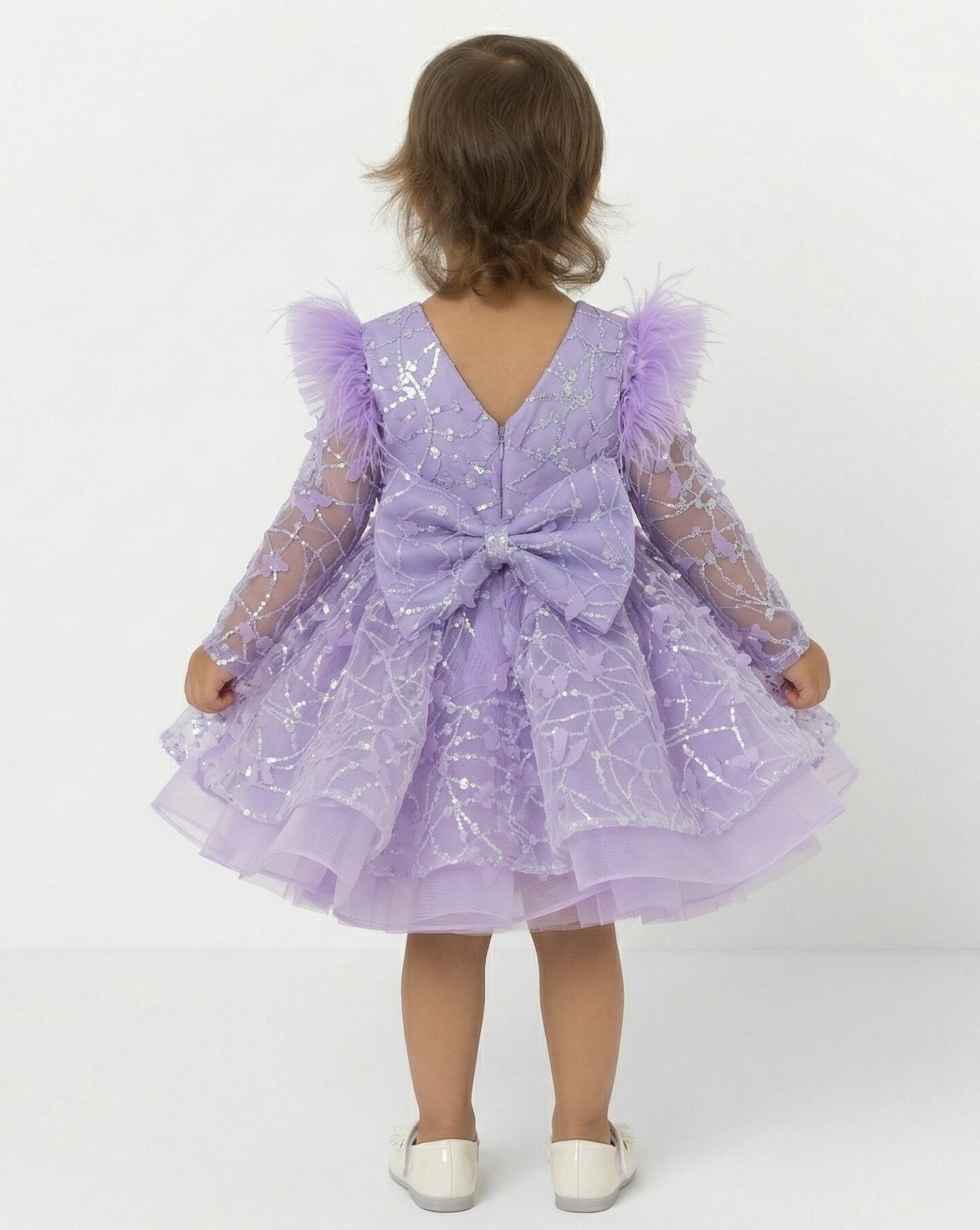 BoBo Lavender Sequin Long Sleeve Puff Toddler & Young Girls Party Dress | Lucys