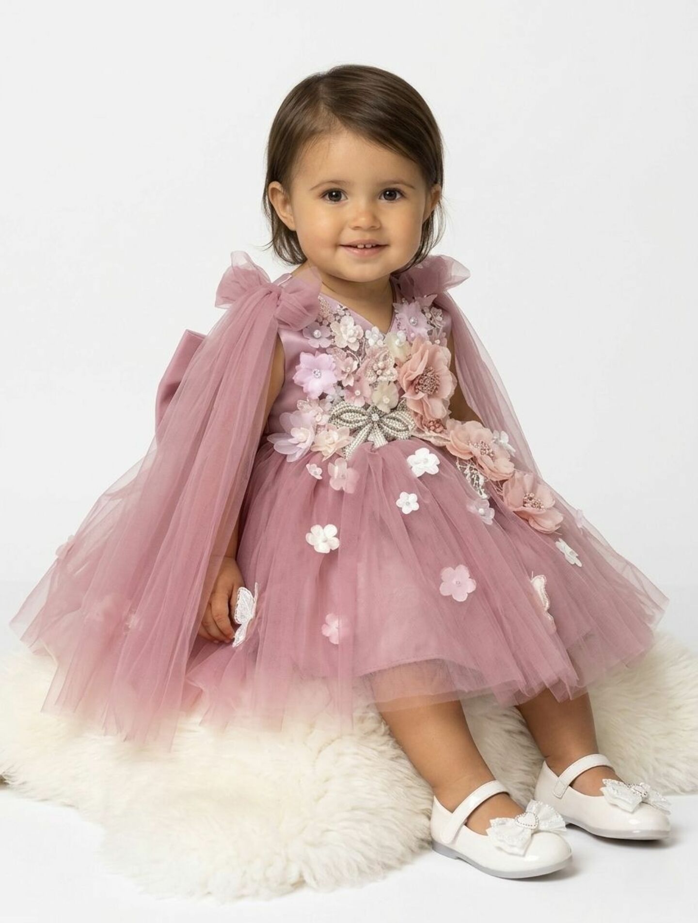 Luxury Dusty Pink Baby Birthday Party Dress - Frances II | Lucys