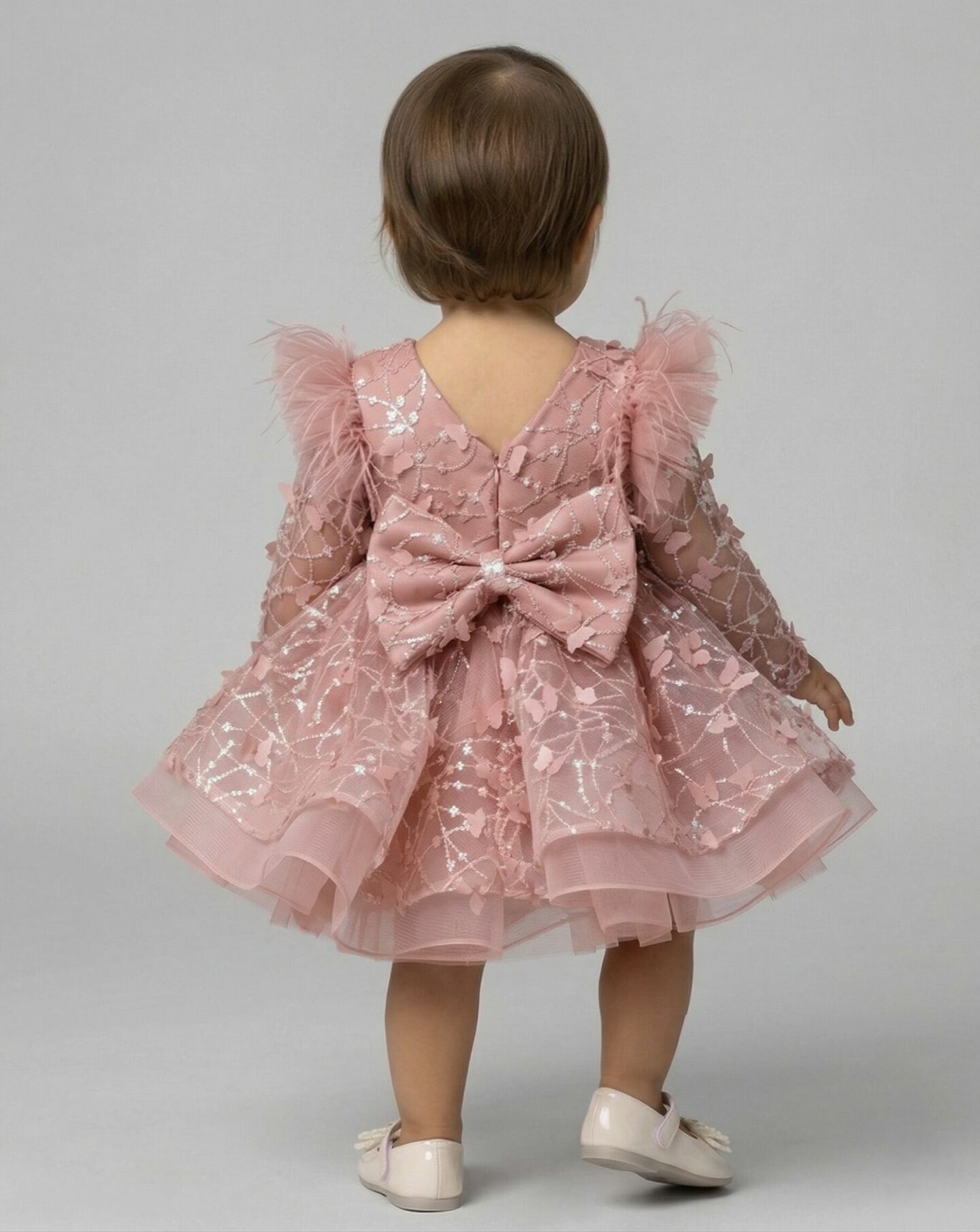 BoBo Dusty Pink Sequin Long Sleeve Puff Baby Party Dress | Lucys