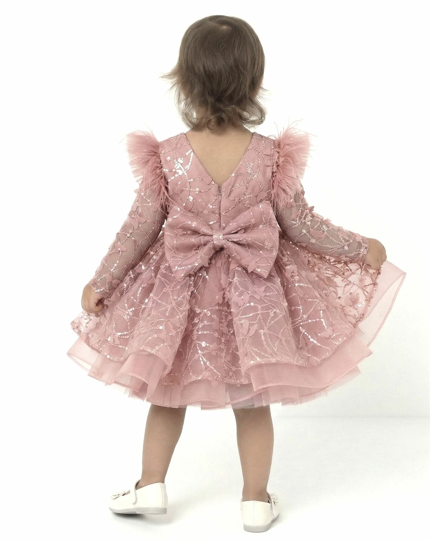 BoBo Dusty Pink Sequin Long Sleeve Puff Toddler & Young Girls Party Dress | Lucys