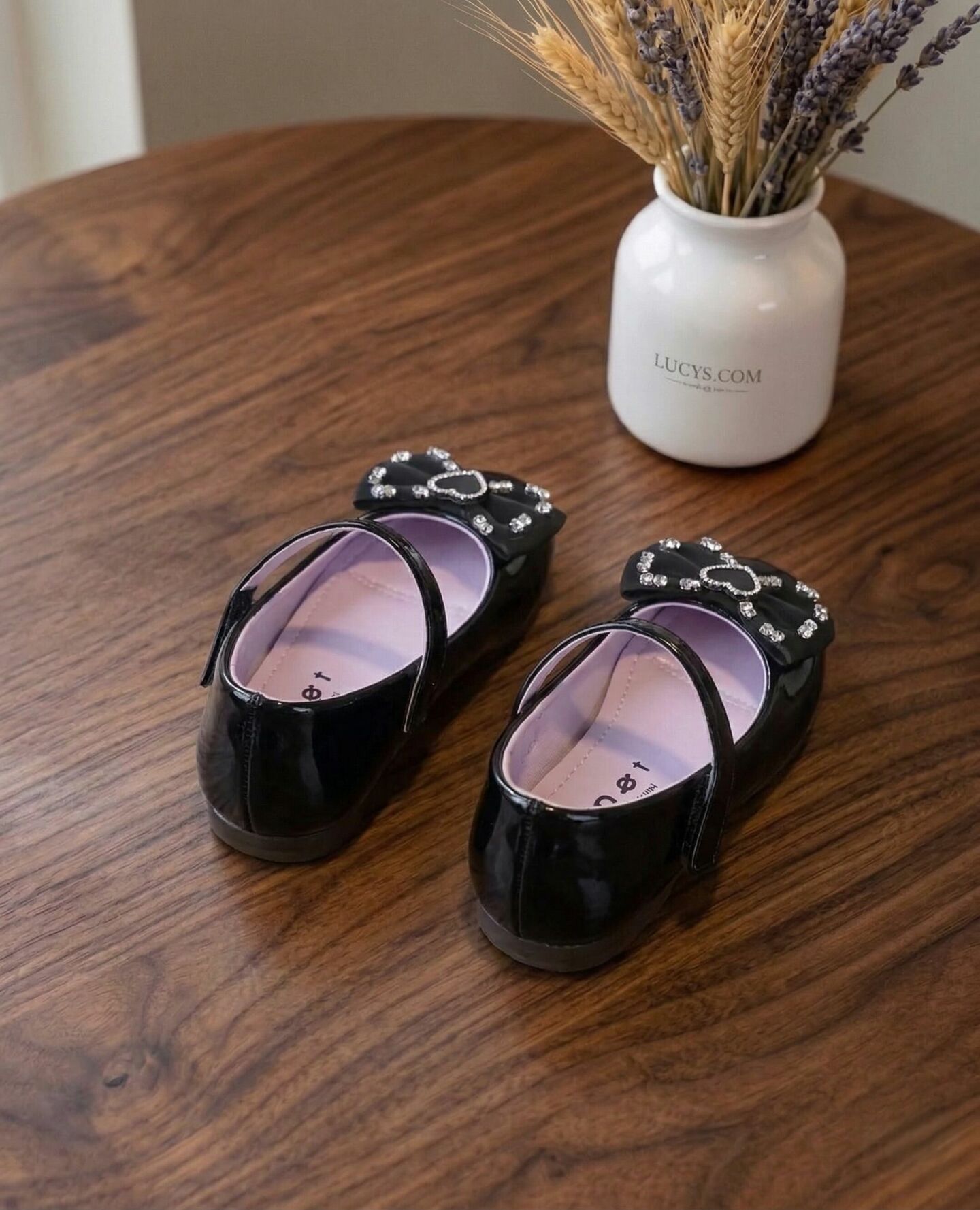 Girls Black Patent Heart Bow Mary Jane Flat Dress Shoes | Lucys