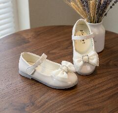 Girls Off-White Patent Bow Flat Mary Jane Dress Shoes | Lucys