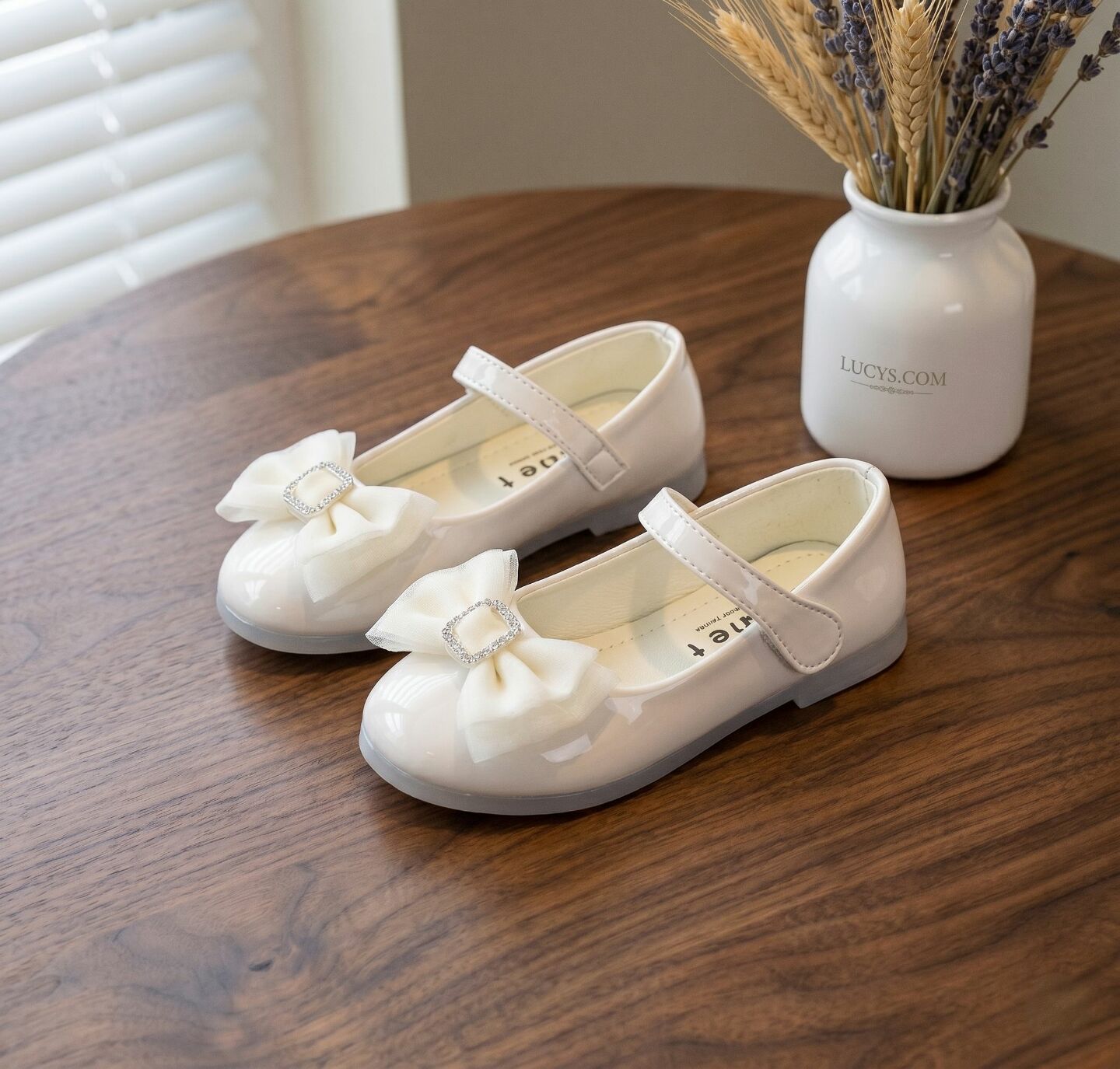 Girls Off-White Patent Bow Flat Mary Jane Dress Shoes | Lucys