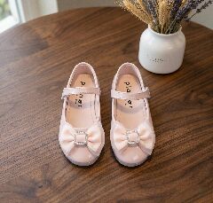 Girls Peach Pink Patent Bow Flat Mary Jane Dress Shoes | Lucys