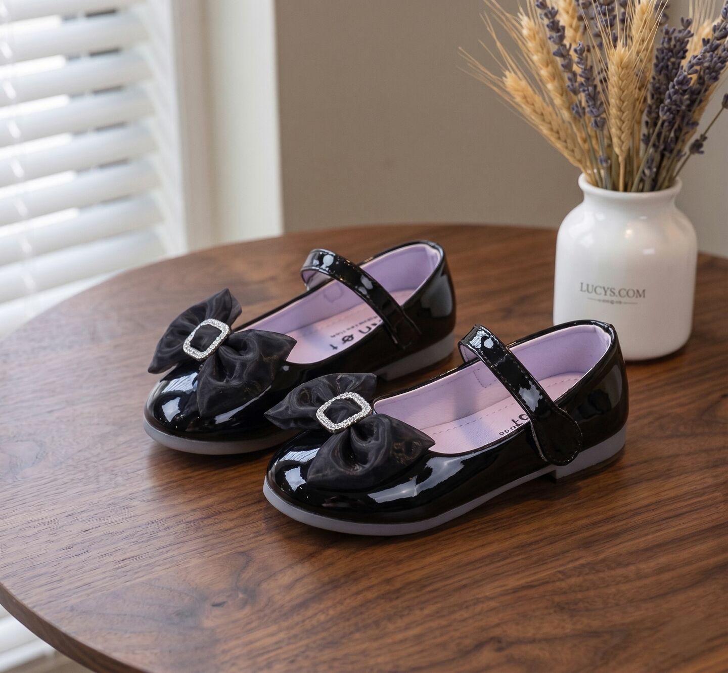 Girls Black Patent Bow Flat Mary Jane Dress Shoes | Lucys