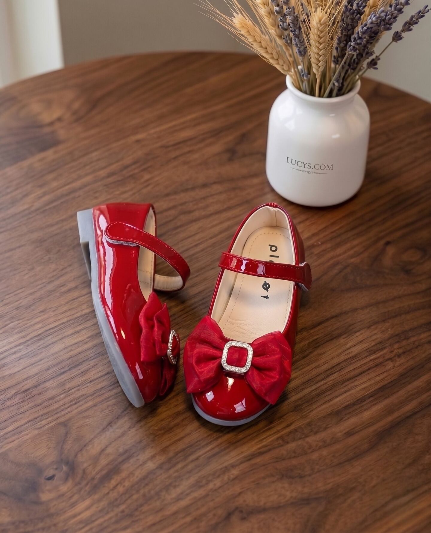 Girls Maroon Patent Bow Flat Mary Jane Dress Shoes | Lucys